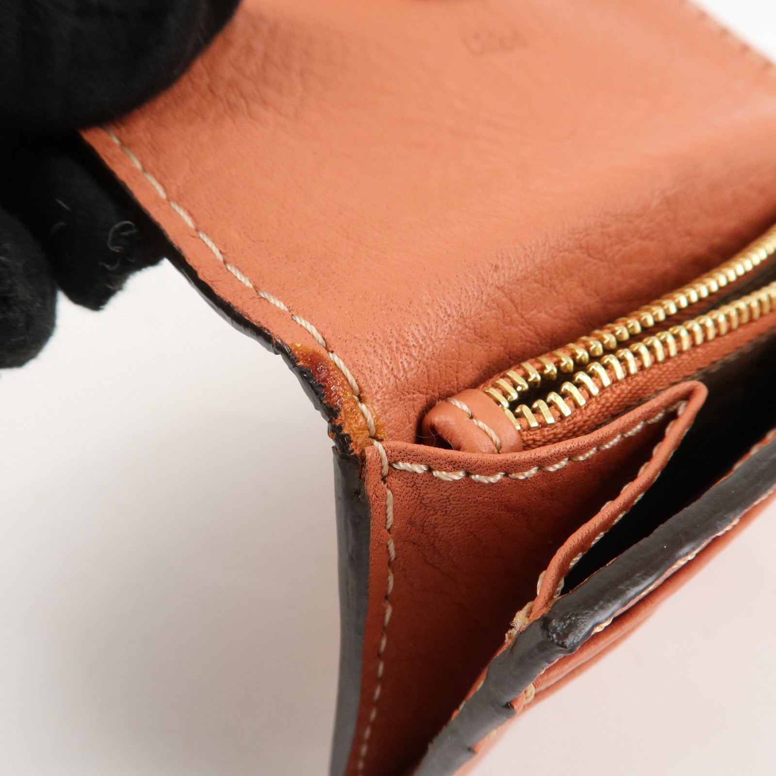 Chloe Leather Marcy Bi-fold Coin Case Card Case Orange Gold Hardware Used