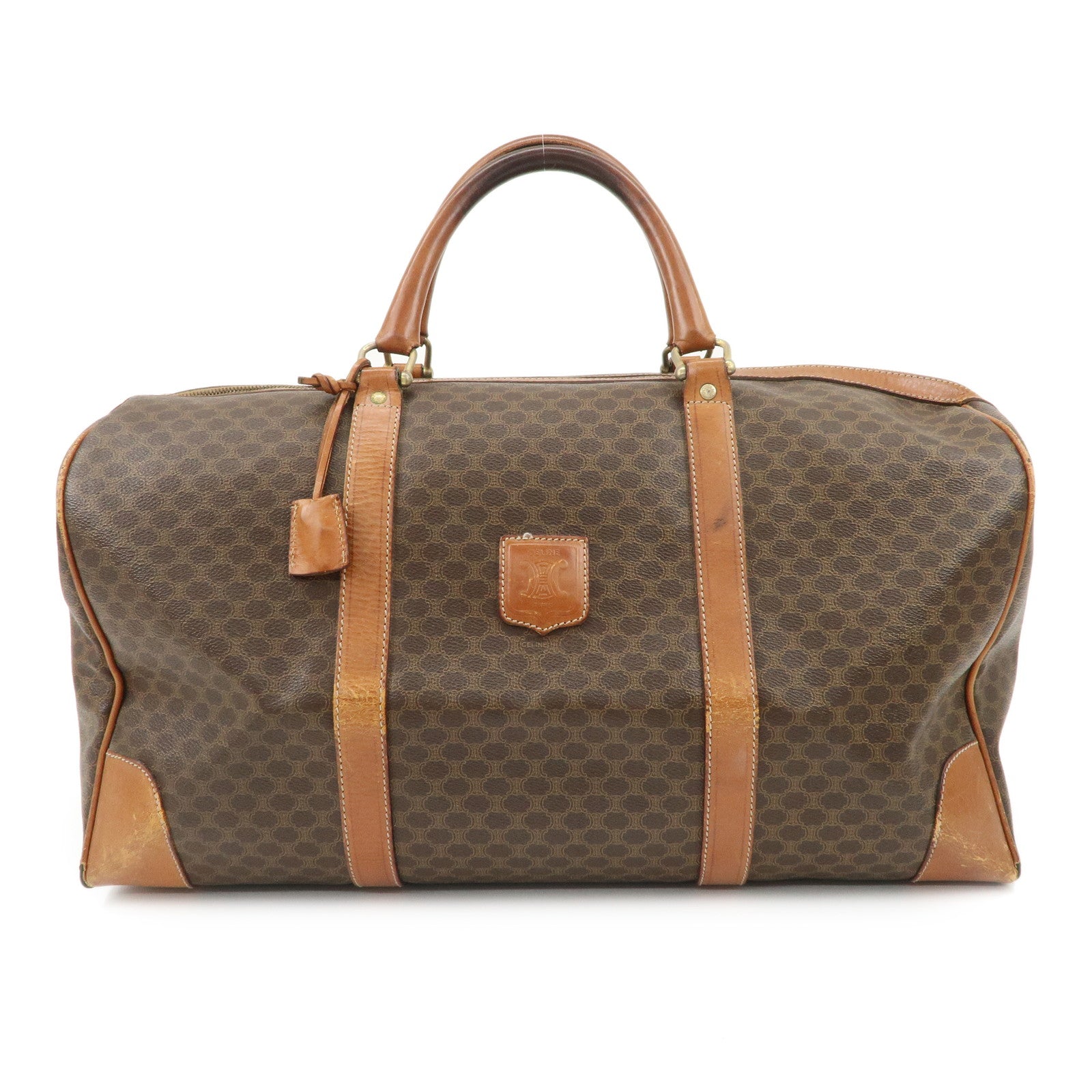 CELINE Macadam PVC Leather Boston Bag Travel Bag Brown