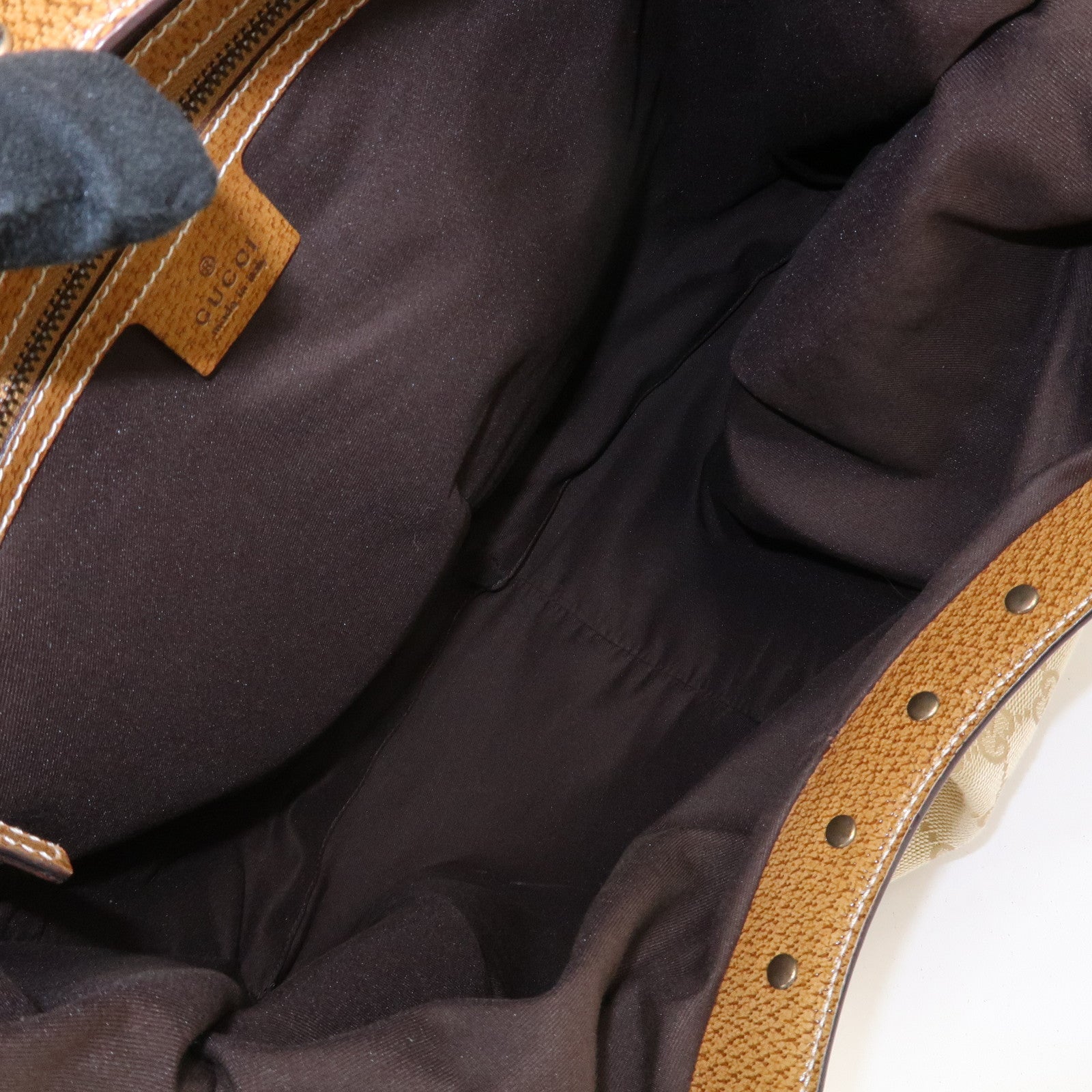 GUCCI Bamboo GG Canvas Leather Shoulder Bag Hand Bag Beige 124293