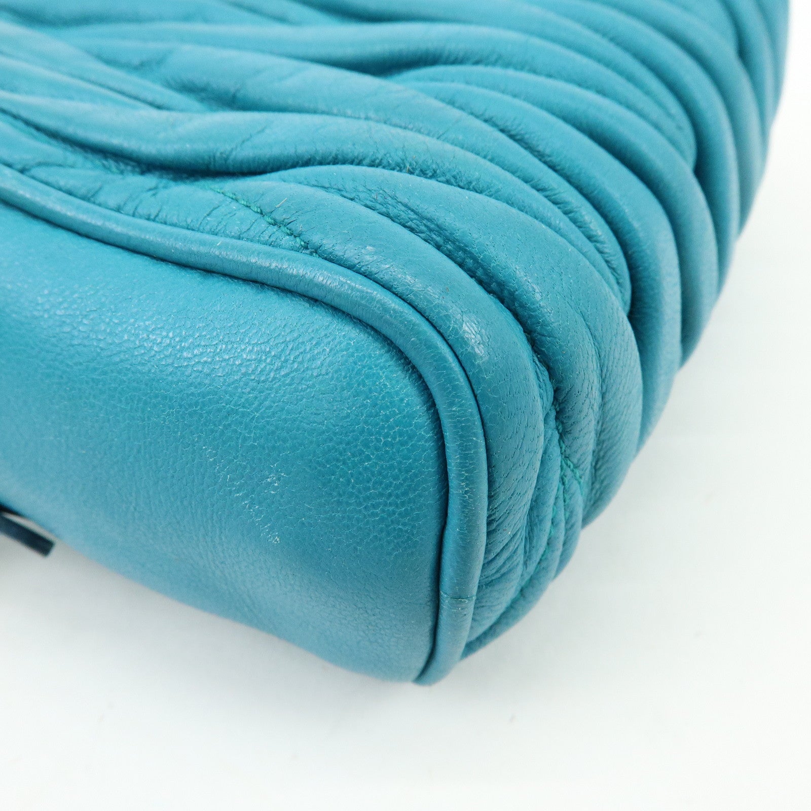 MIU MIU Matelasse Leather 2Way Bag Hand Shoulder Bag Blue RT0543