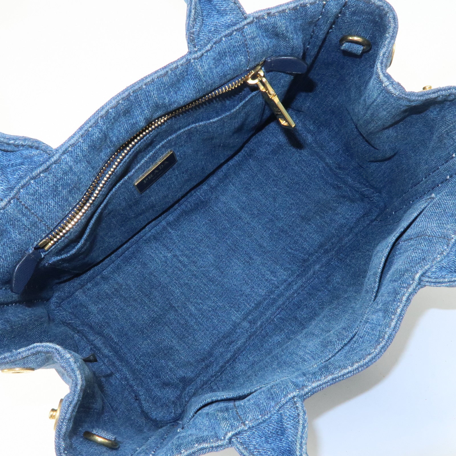 PRADA Canapa Mini Denim 2Way Hand Bag Tote Bag Navy 1BG439 Used