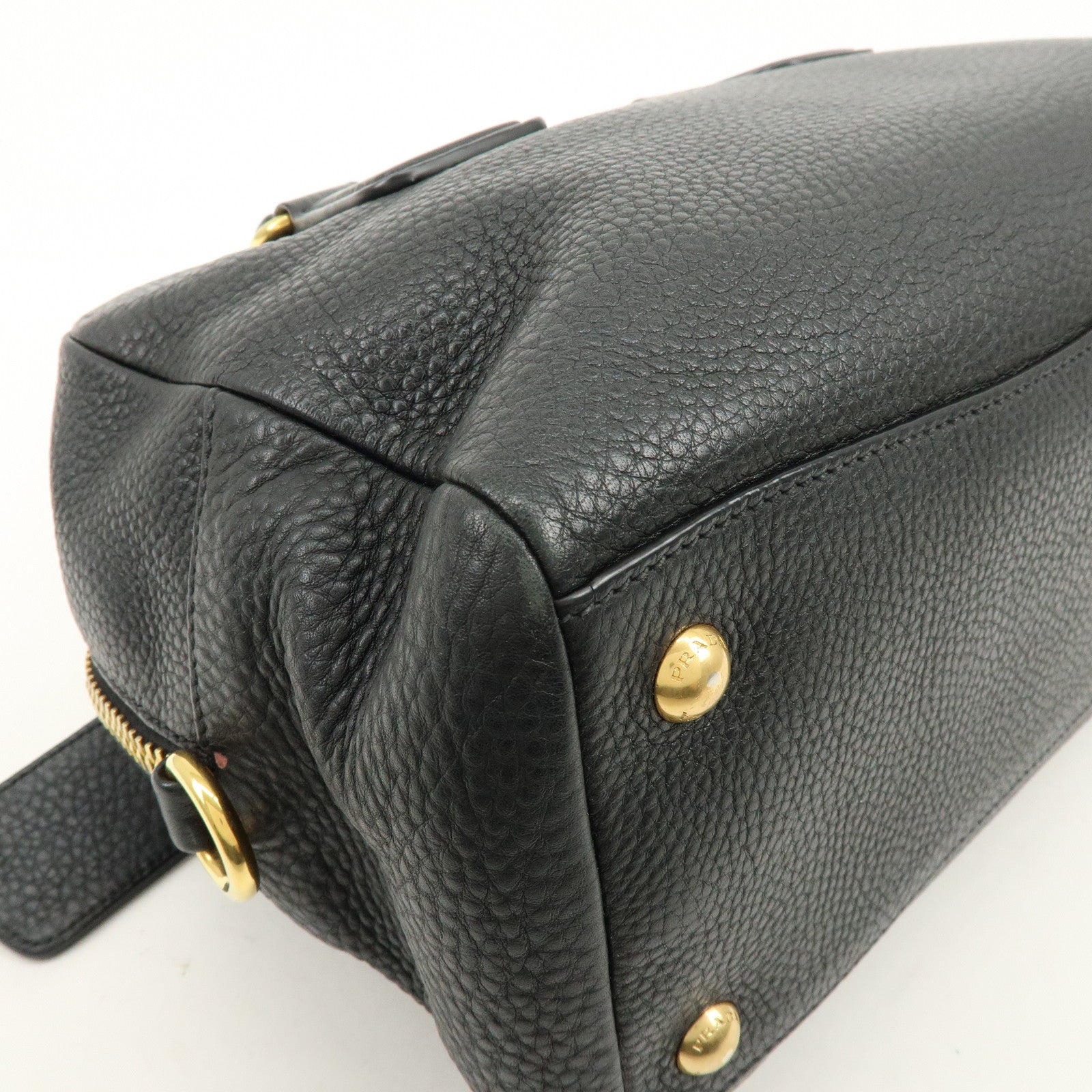 PRADA Logo Leather Boston Bag Shoulder Bag Black B3091M