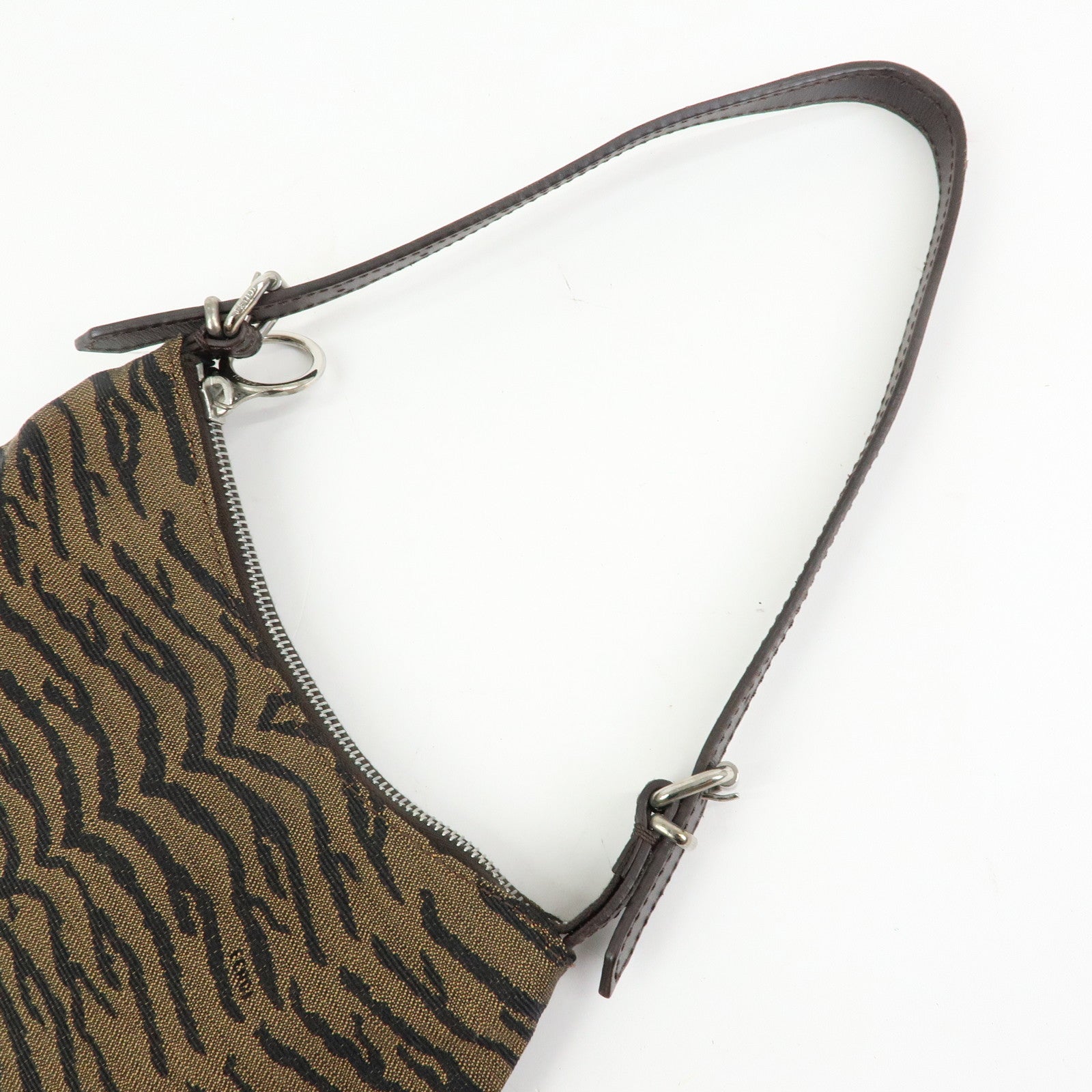 FENDI Canvas Leather Shoulder Bag Leopard Brown Black 8BR248