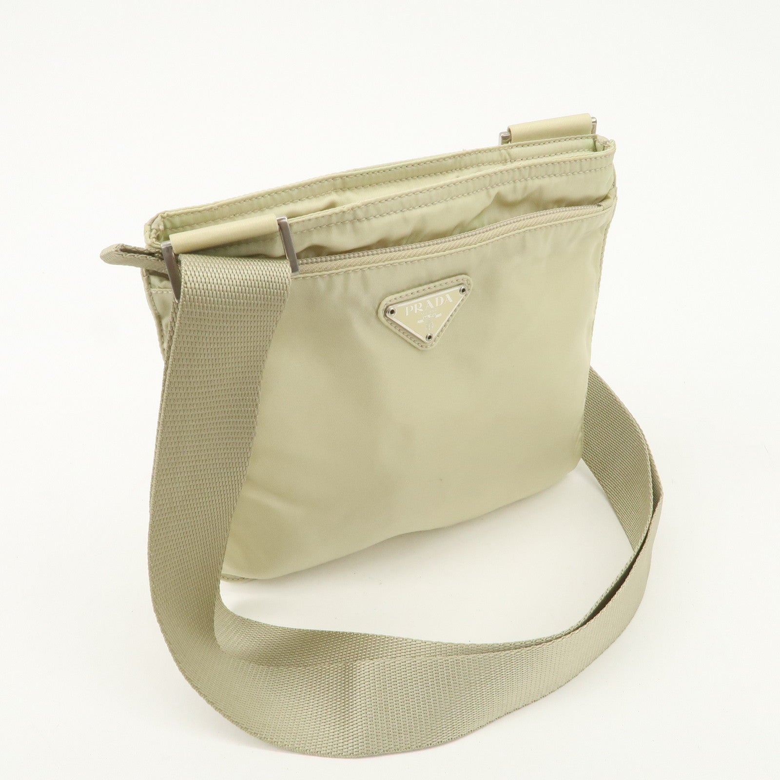 PRADA Triangle Logo Nylon Shoulder Bag Crossbody Bag Beige B7372 Used
