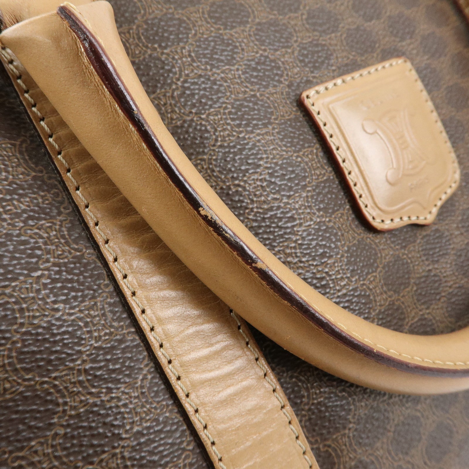 CELINE Macadam PVC Leather Boston Bag Hand Bag Brown