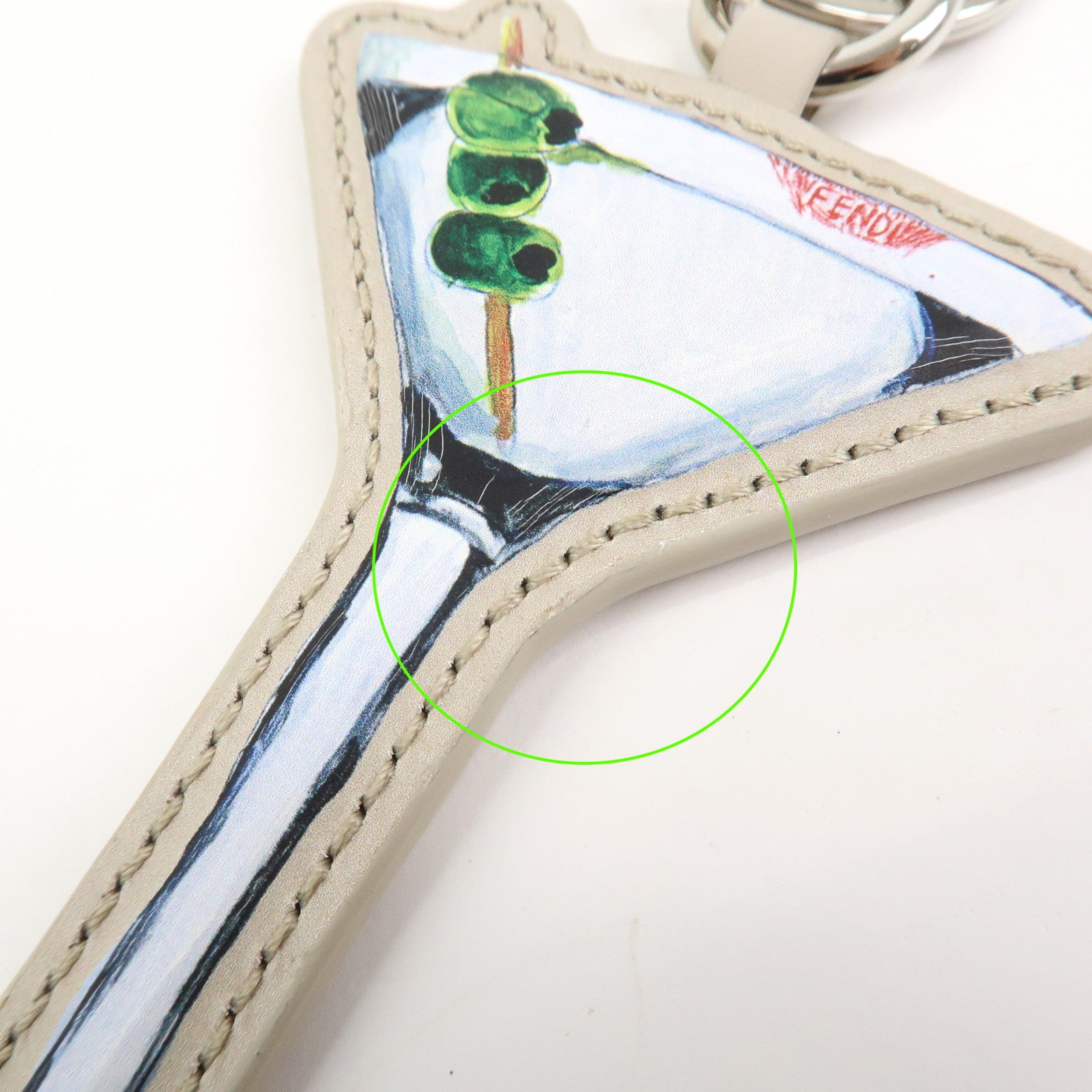 FENDI Logo Leather Martini Bag Charm Key Chain Key Charm Gray