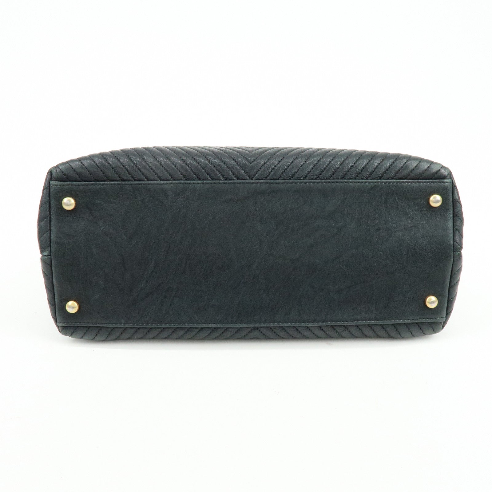 CHANEL Chevron Calf Leather Shoulder Bag Tote Bag Black