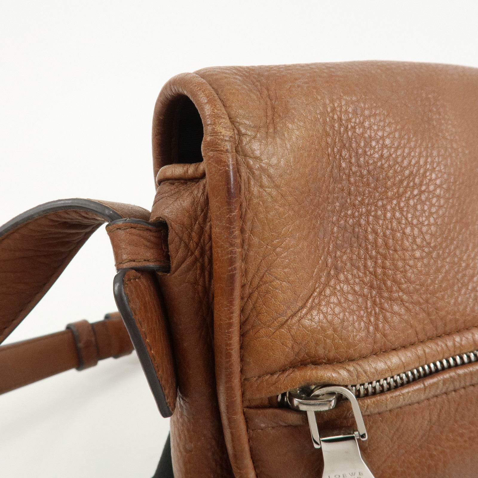 LOEWE Heritage Logo Leather Shoulder Bag Crossbody Bag Brown