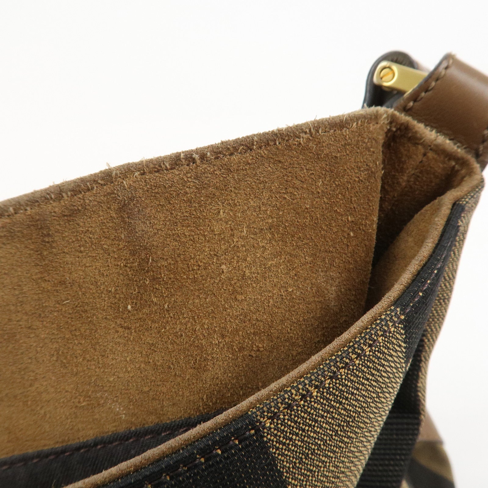 FENDI Pecan Canvas Leather Shoulder Bag Brown Black 8BR669