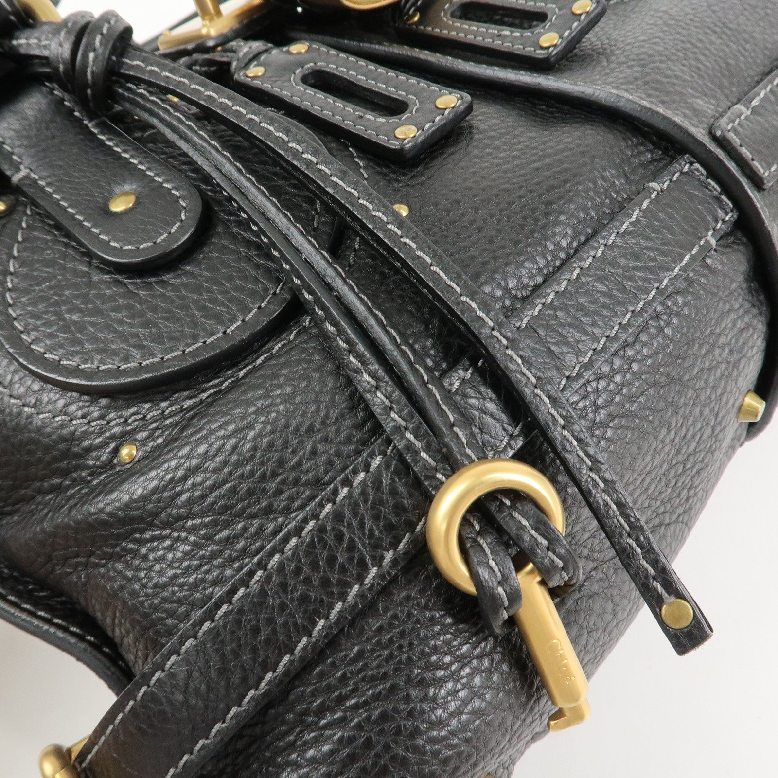 Chloe Paddington Leather Hand Bag Shoulder Bag Black Gold Hardware