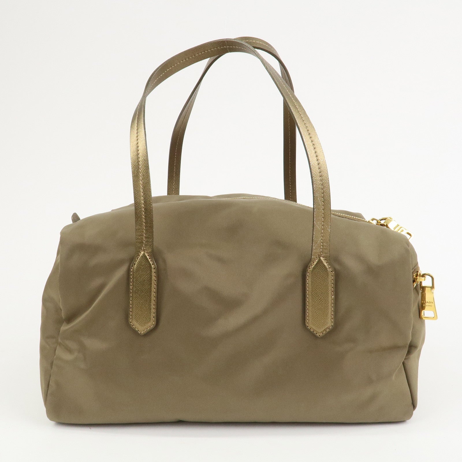 PRADA Logo Nylon Saffiano Leather Shoulder Bag Hand Bag Khaki