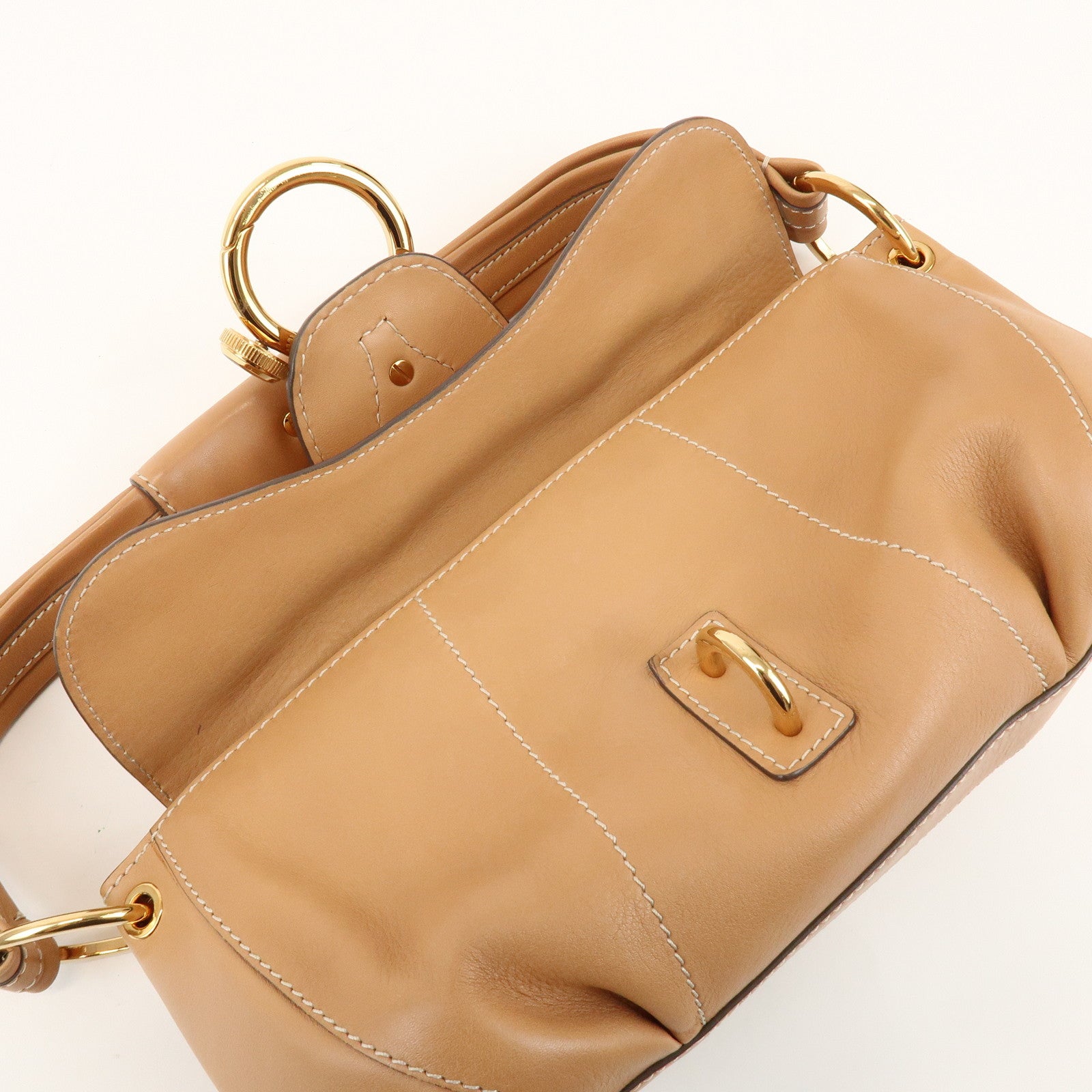 TOD'S Leather Hand Bag Shoulder Bag Circle Lock Light Brown