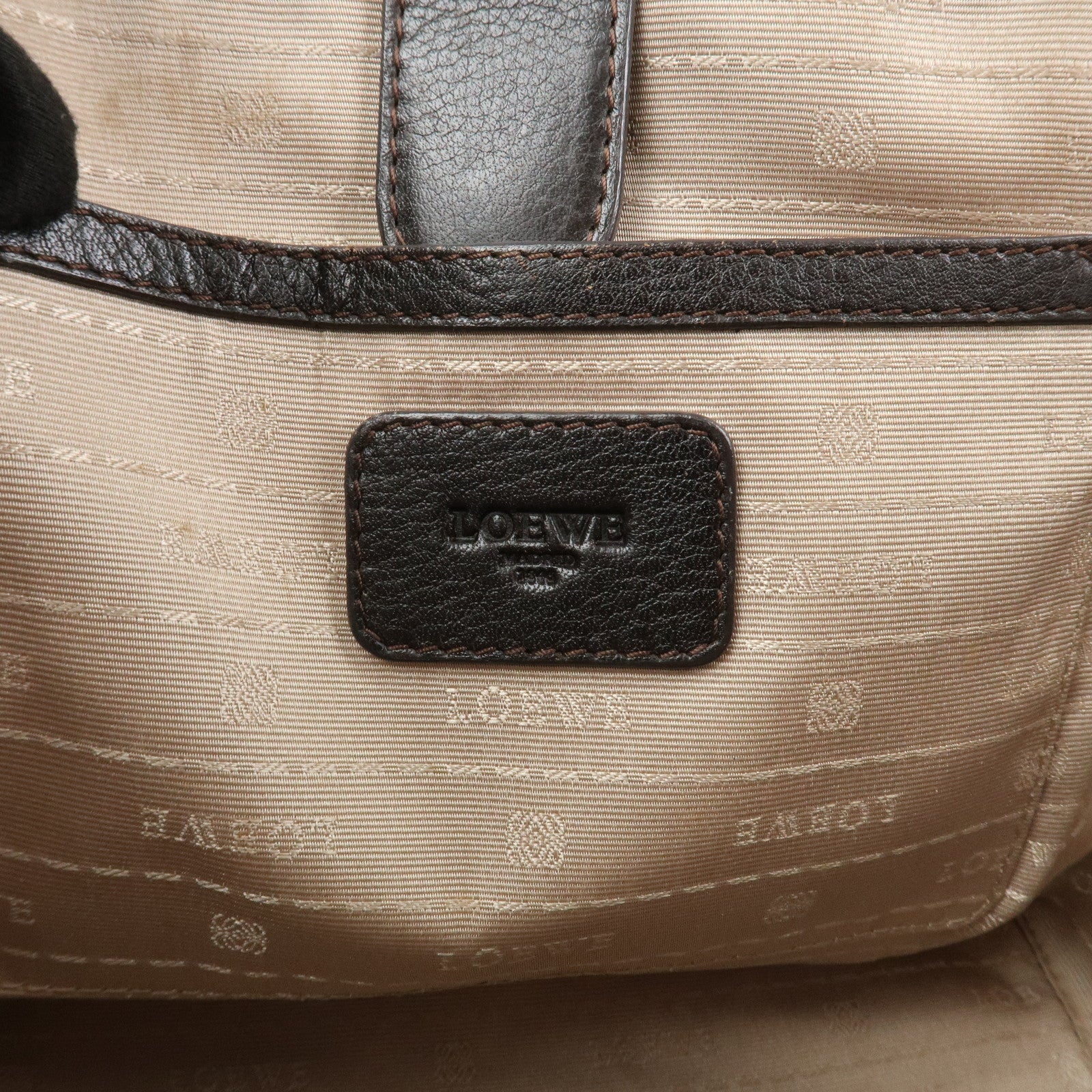 LOEWE Heritage Logo Leather Hand Bag Tote Bag Dark Brown