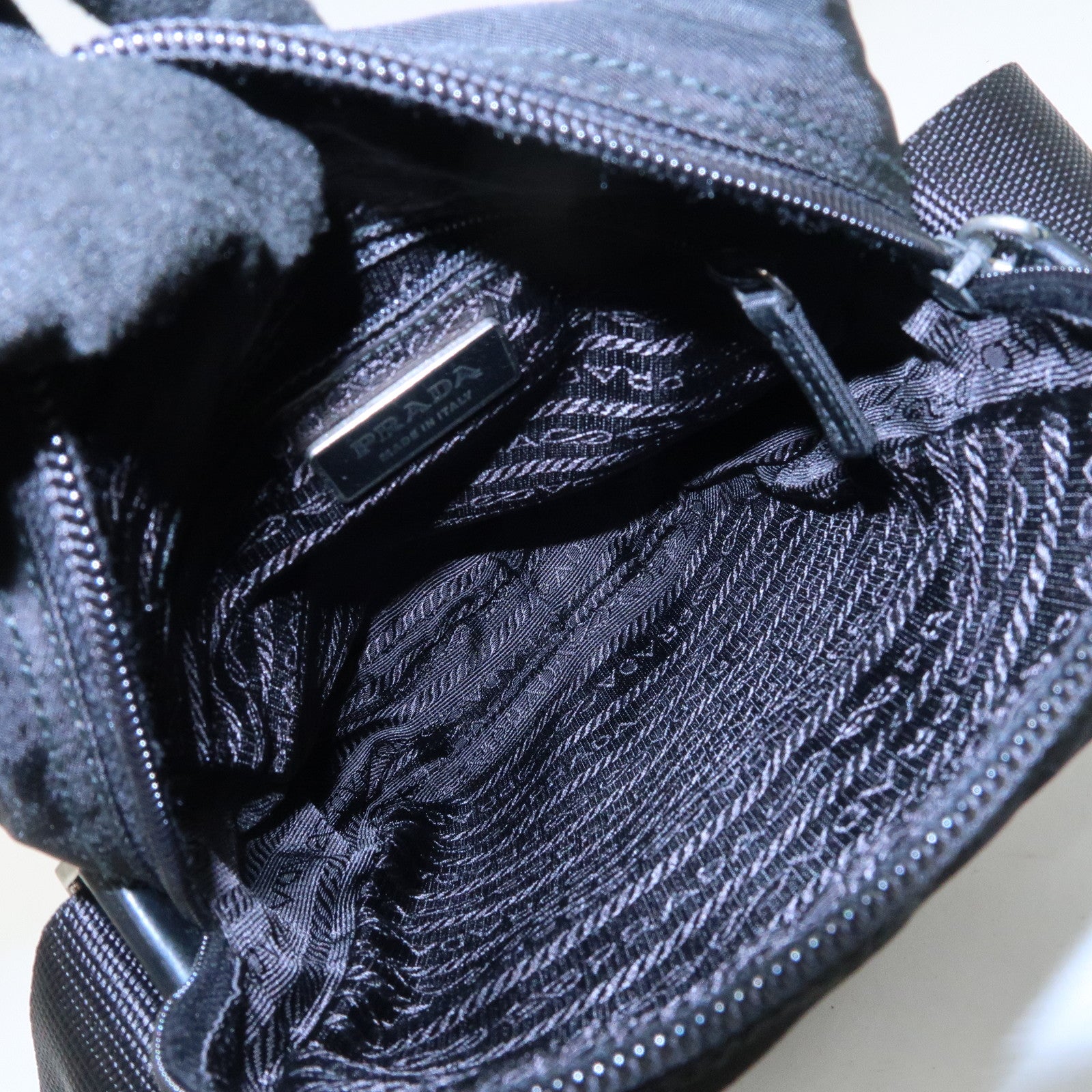 PRADA Triangle Logo Leather Nylon Shoulder Bag Black BT0169