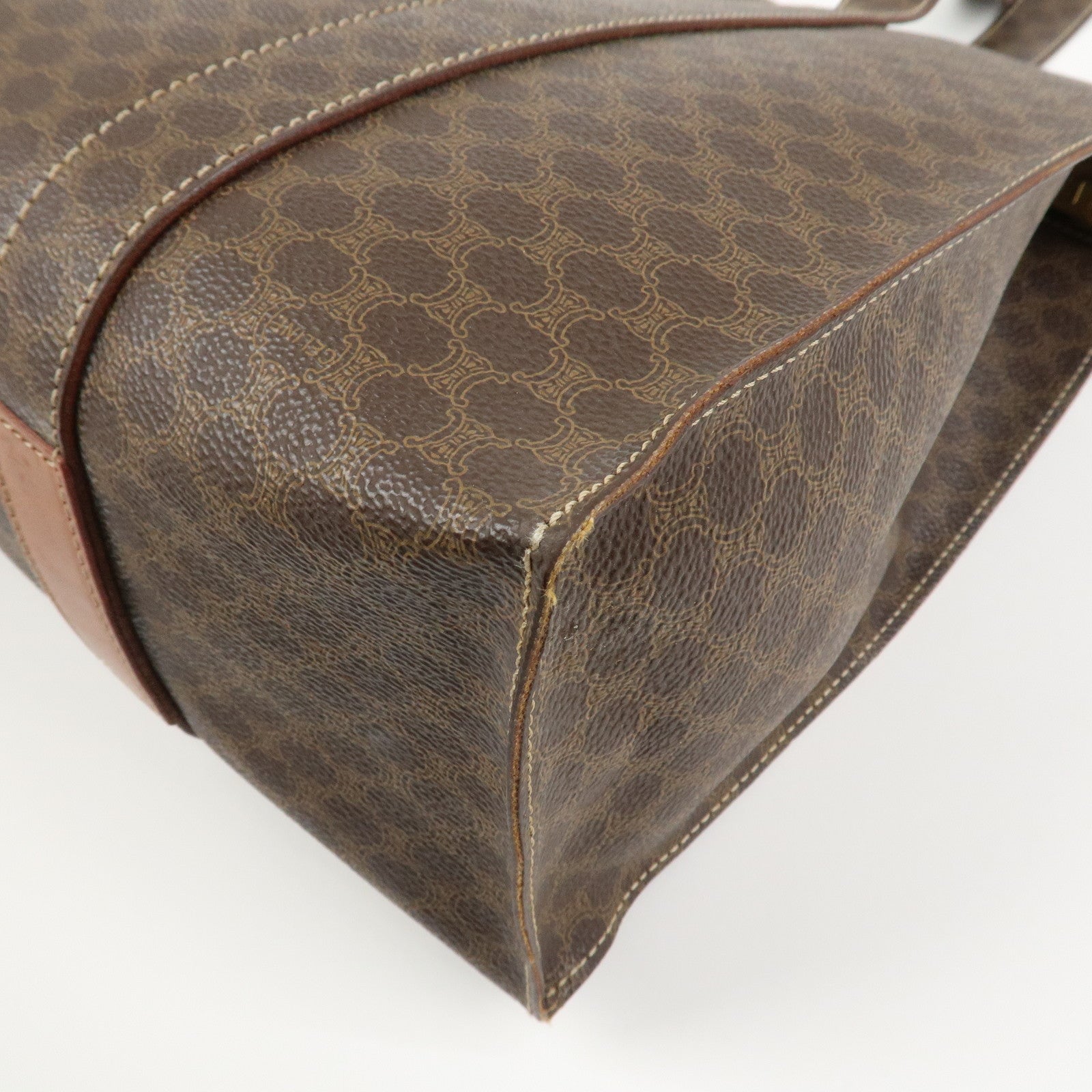 CELINE Macadam PVC Coating Canvas Leather Tote Bag Brown