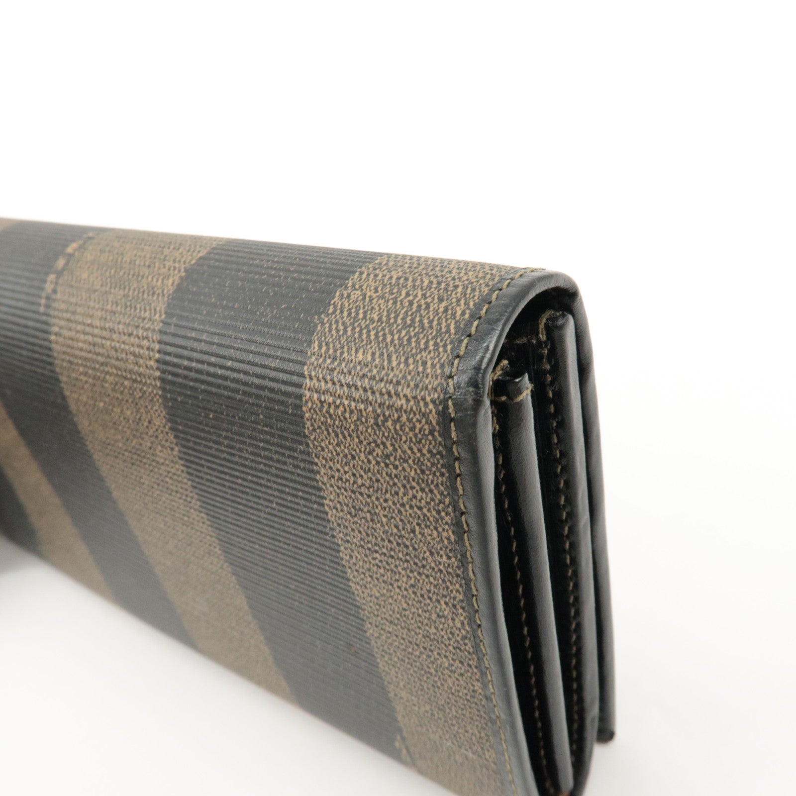 FENDI Pequin PVC Canvas Long Wallet Black Brown T20615 Used