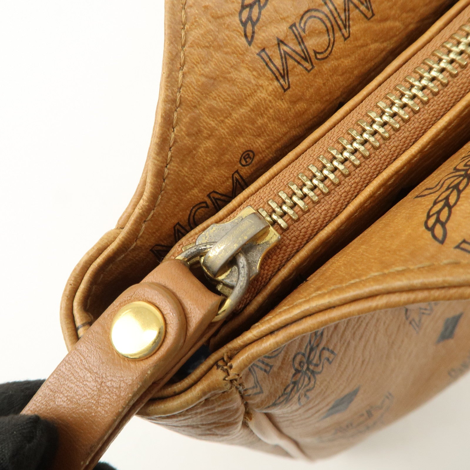 MCM Visetos Leather Hand Bag Shoulder Bag Brown Camel Brown