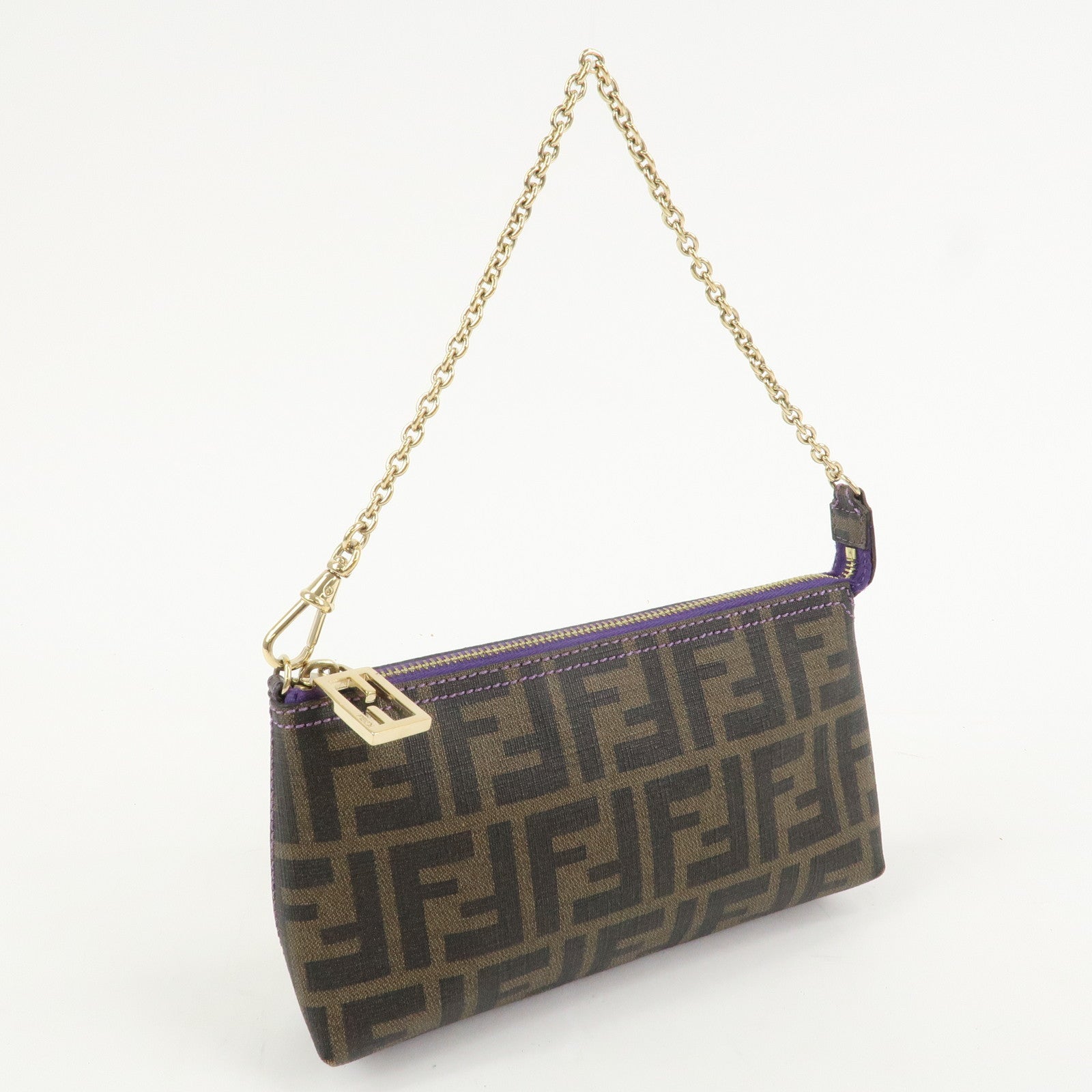 FENDI Zucca PVC Chain Accessory Pouch Hand Bag Shoulder Bag 8BR592