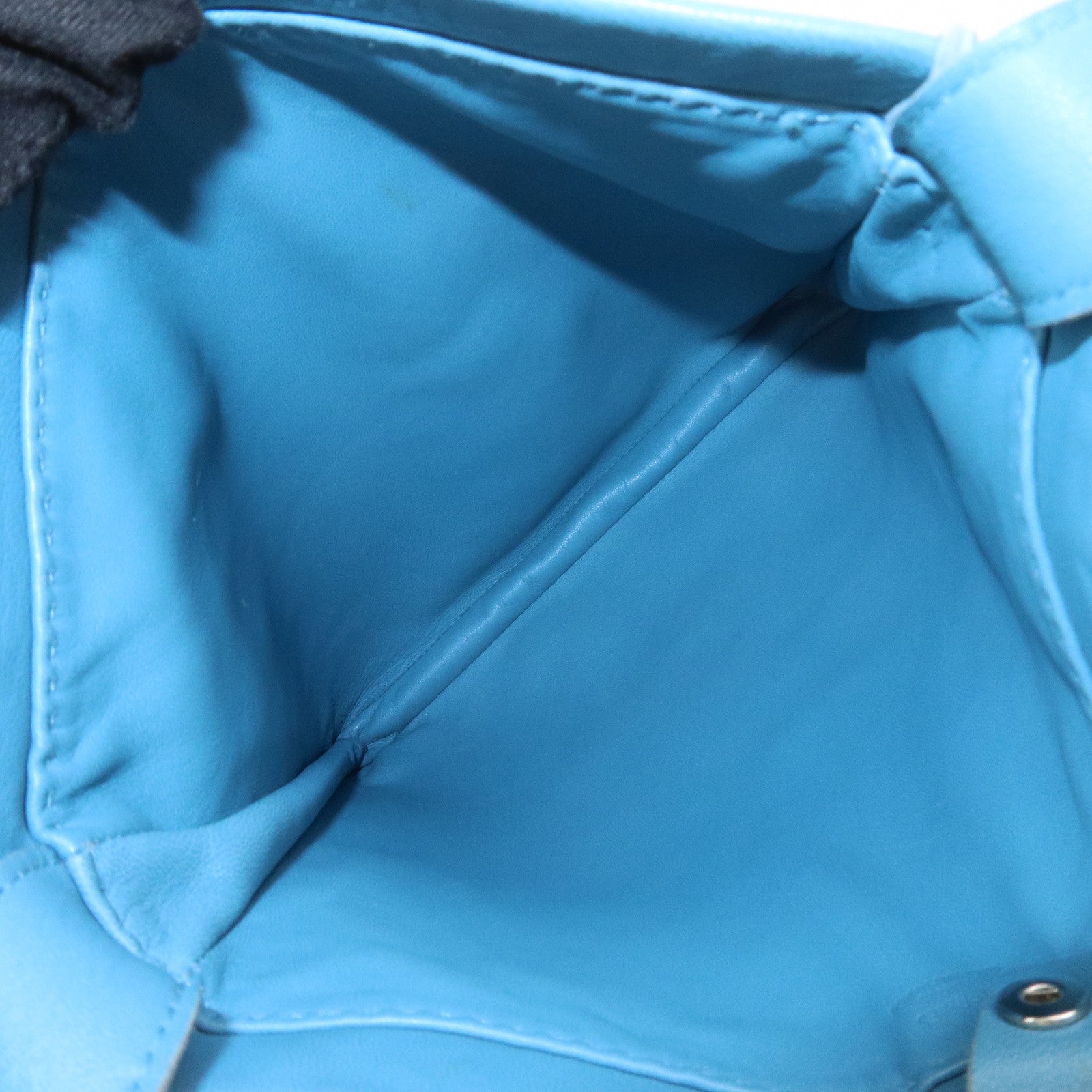 HERMES Lamb Skin Clou de Selle □N Stamped Shoulder Bag Blue Jean