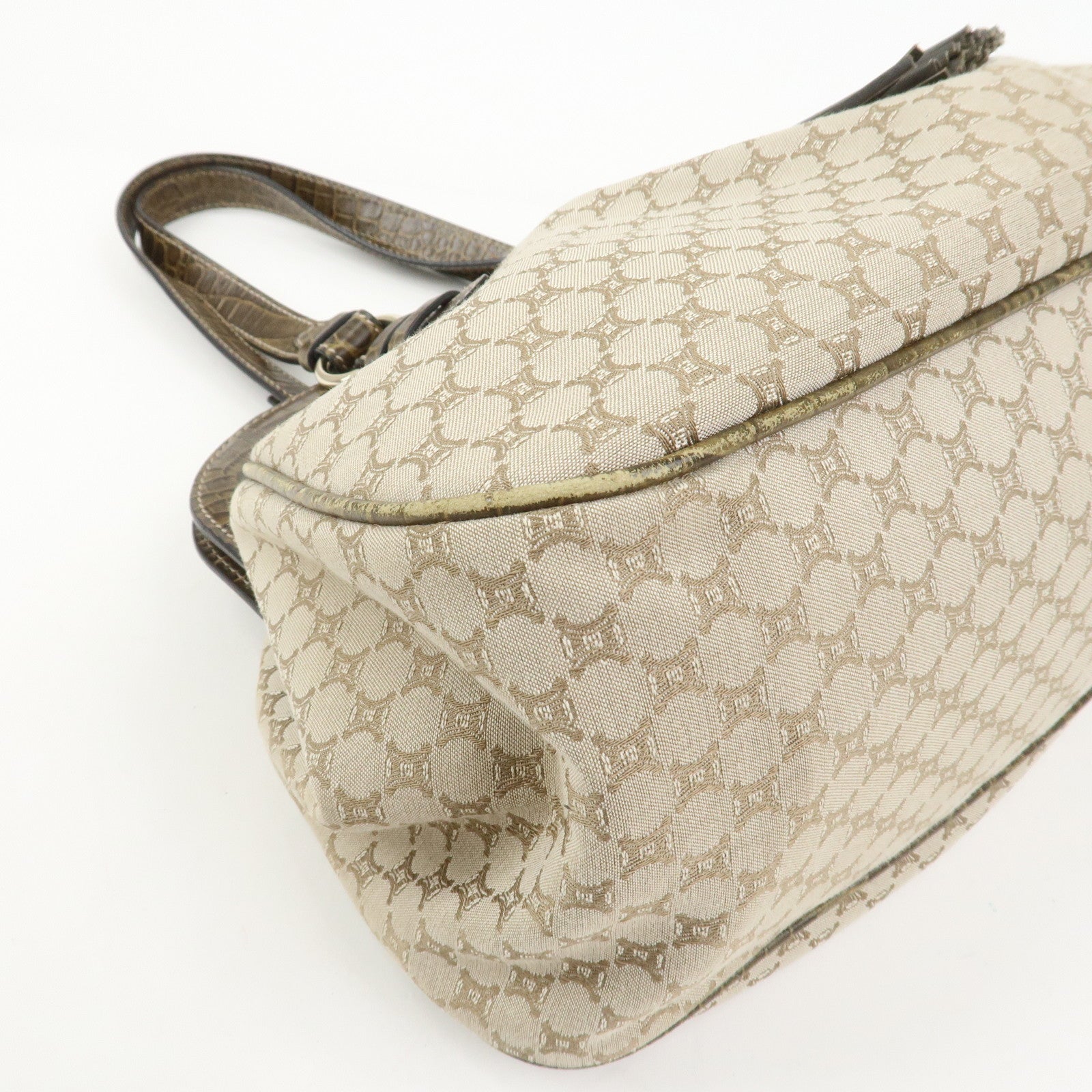 CELINE Macadam Canvas Leather Shoulder Bag Hand Bag Beige
