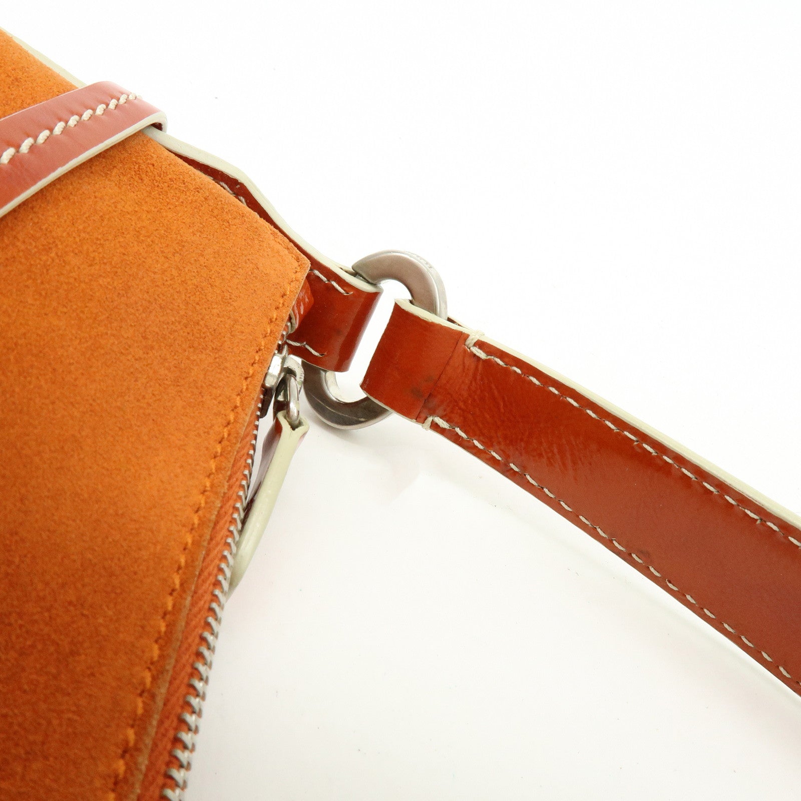 TOD'S Suede Patent Leather Shoulder Bag Hand Bag Orange