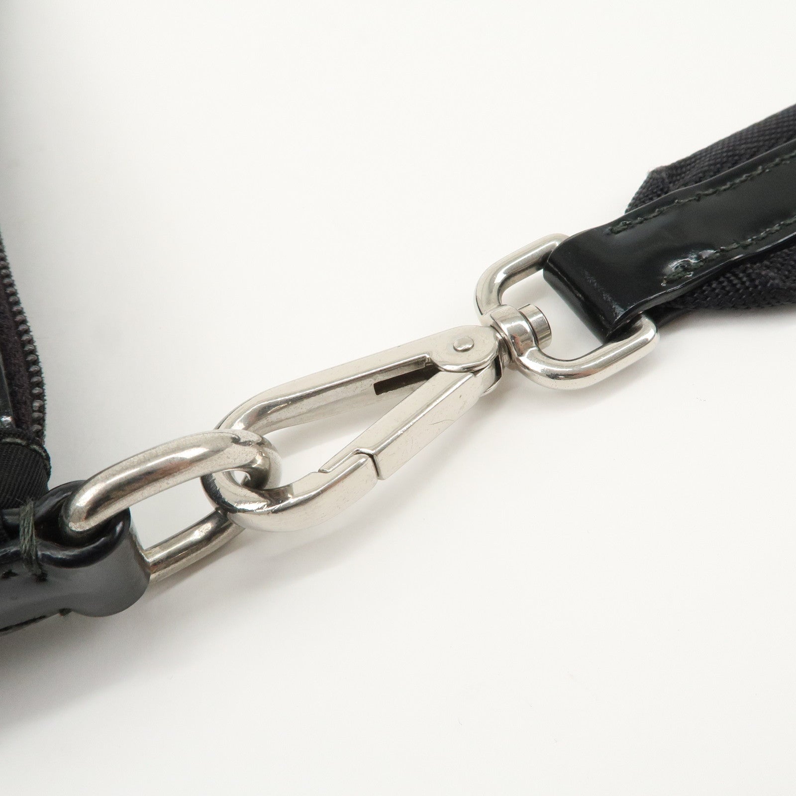 PRADA Triangle Logo Nylon Patent Leather Shoulder Bag Black Used