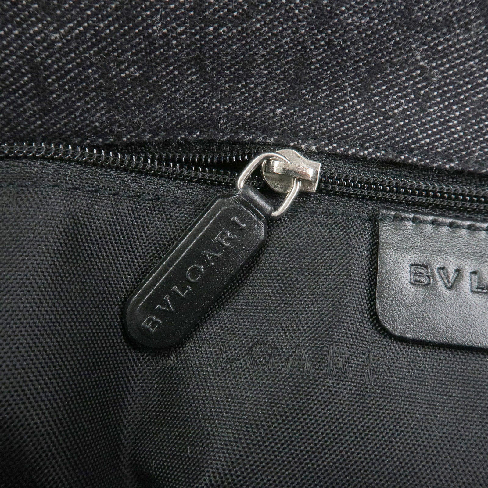BVLGARI Logo Mania Canvas Leather Tote Bag Hand Bag Black