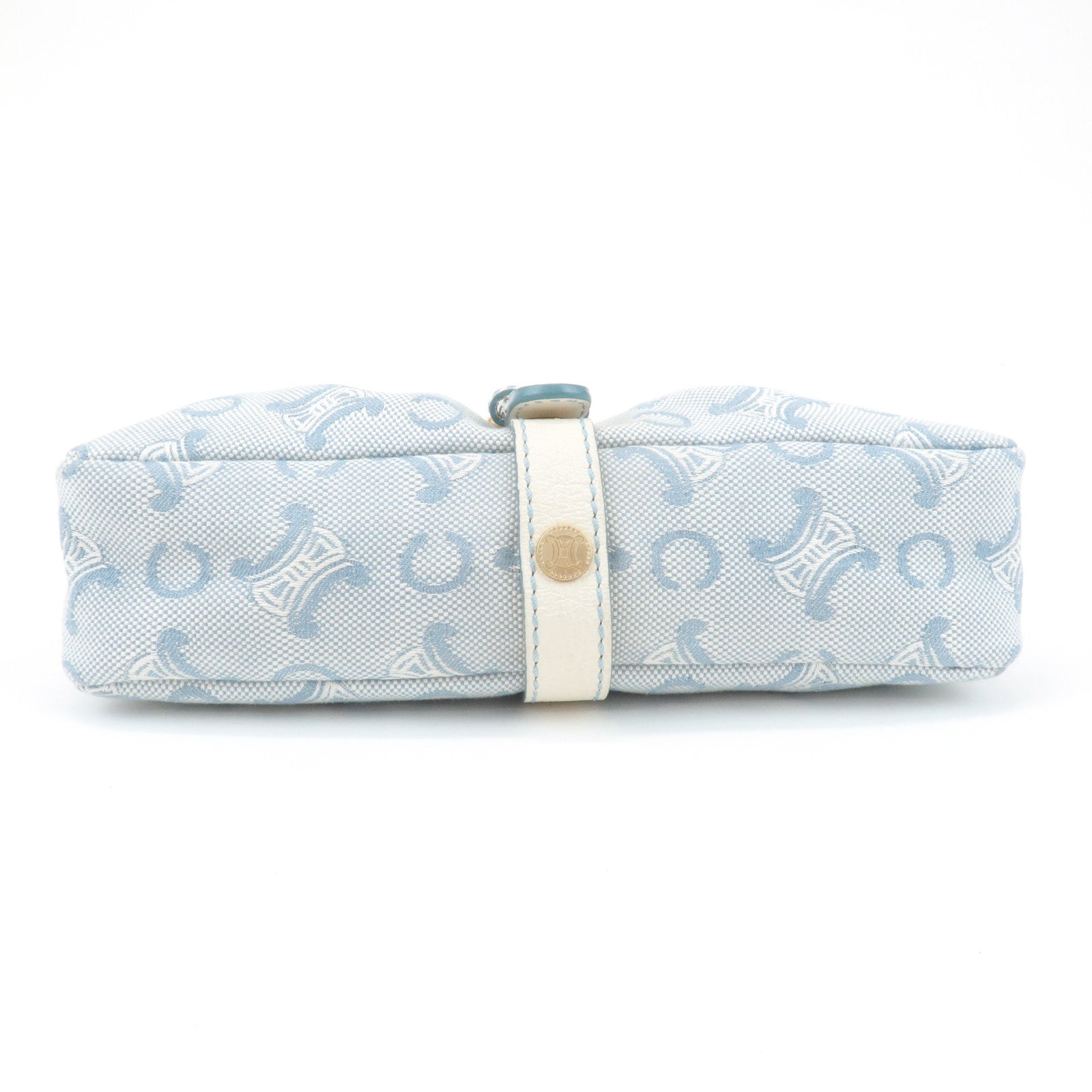 CELINE Canvas Leather Shoulder Bag Hand Bag Blue Ivory Used