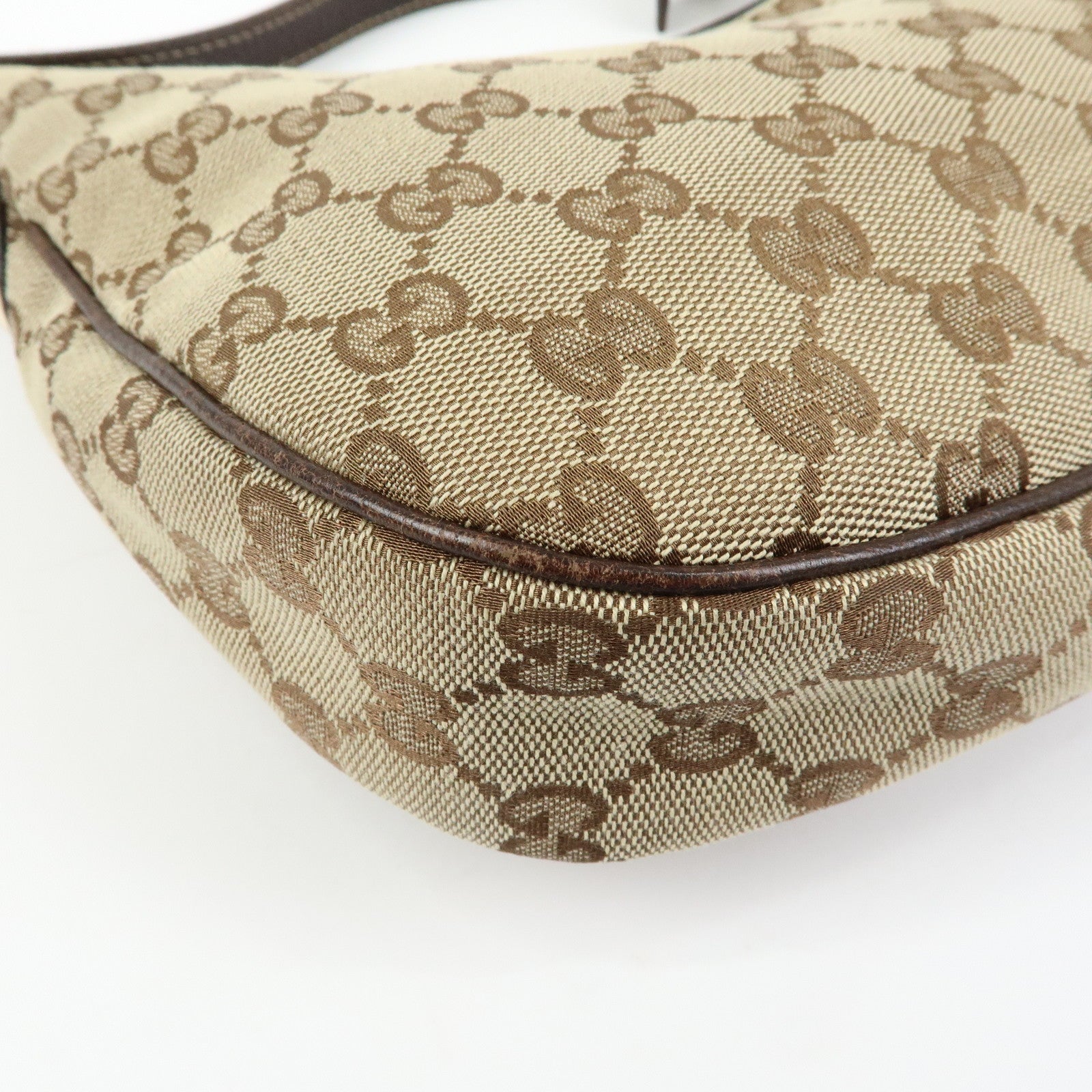 GUCCI GG Canvas Leather Shoulder Bag Hand Bag Beige Brown 154395