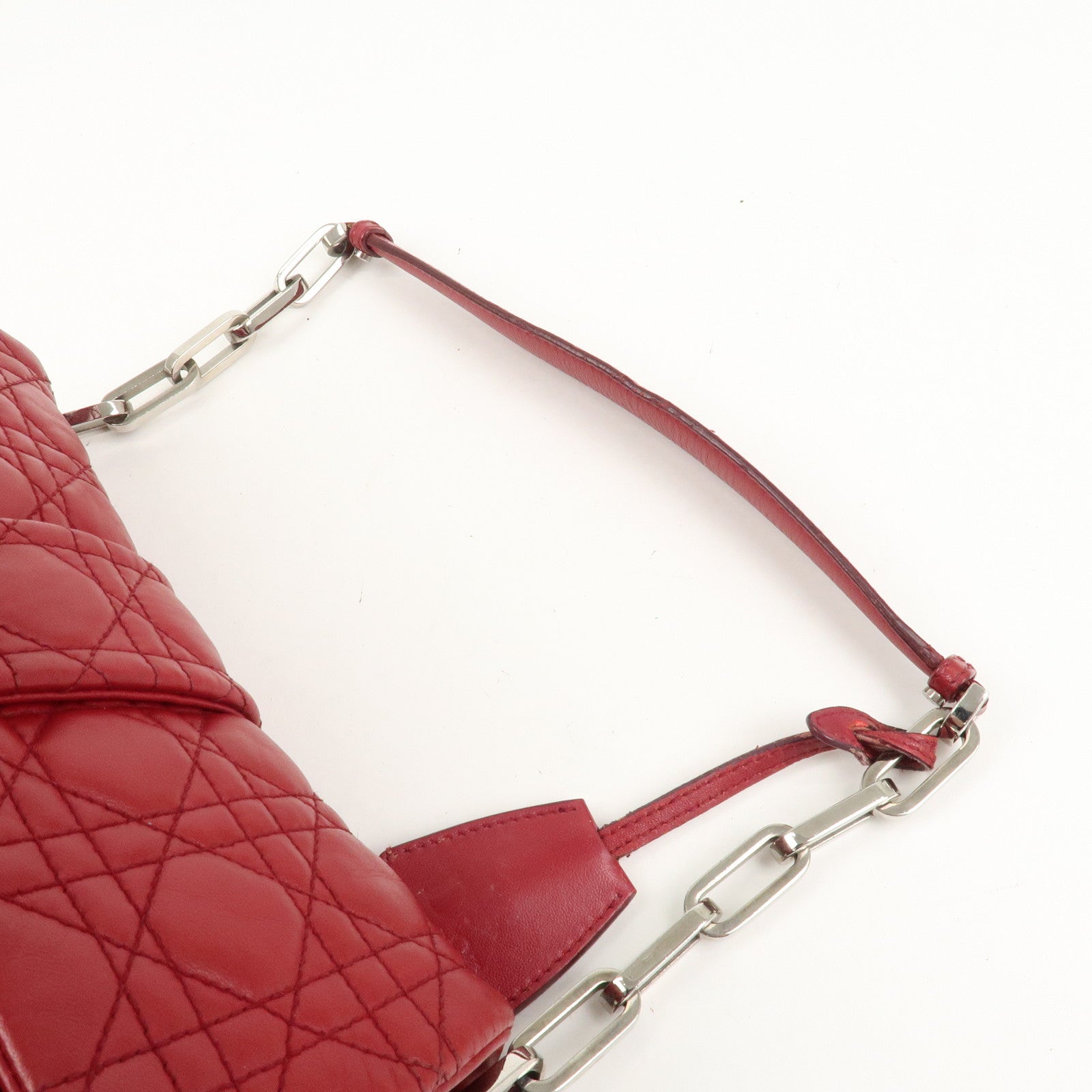 Christian Dior Canage Leather Chain Shoulder Bag Hand Bag Red