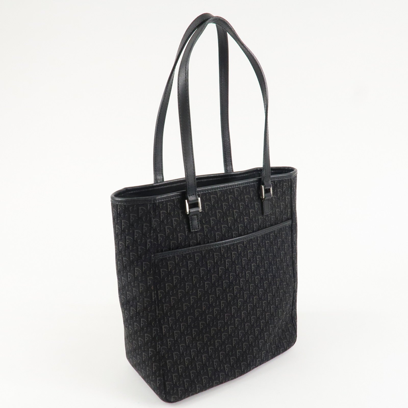 Christian Dior Trotter Leather Canvas Tote Bag Shoulder Bag Black Used