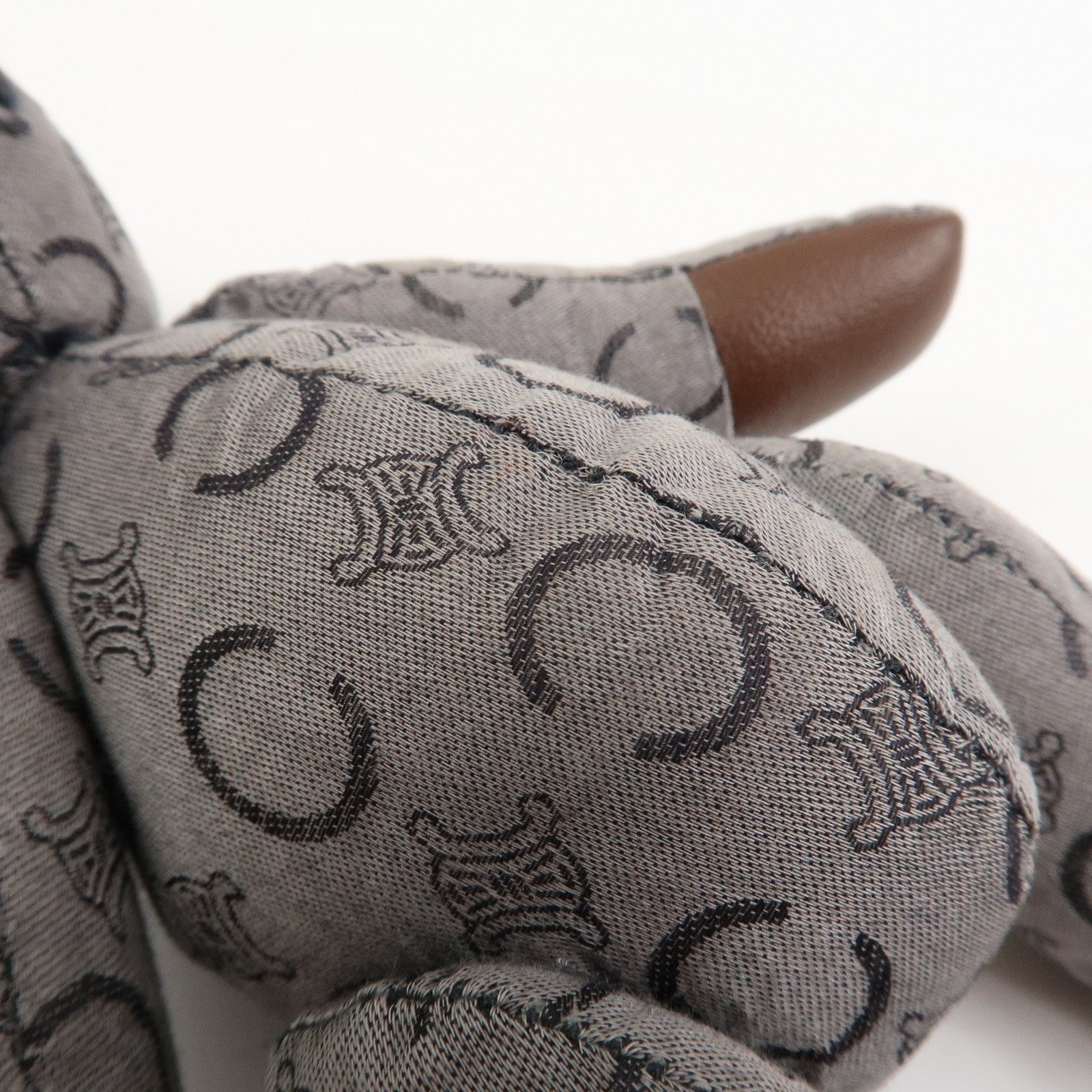 CELINE C Macadam Logo Canvas Leather Teddy Bear Stuffed Animal Gray