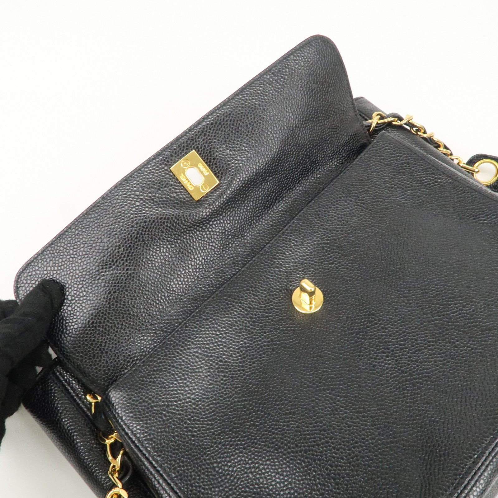 CHANEL COCO Mark Caviarskin Chain Tote Bag Black Used