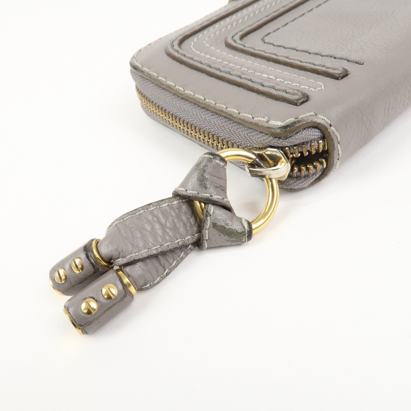 Chloe Marcie Leather Round Zippy Long Wallet Gray
