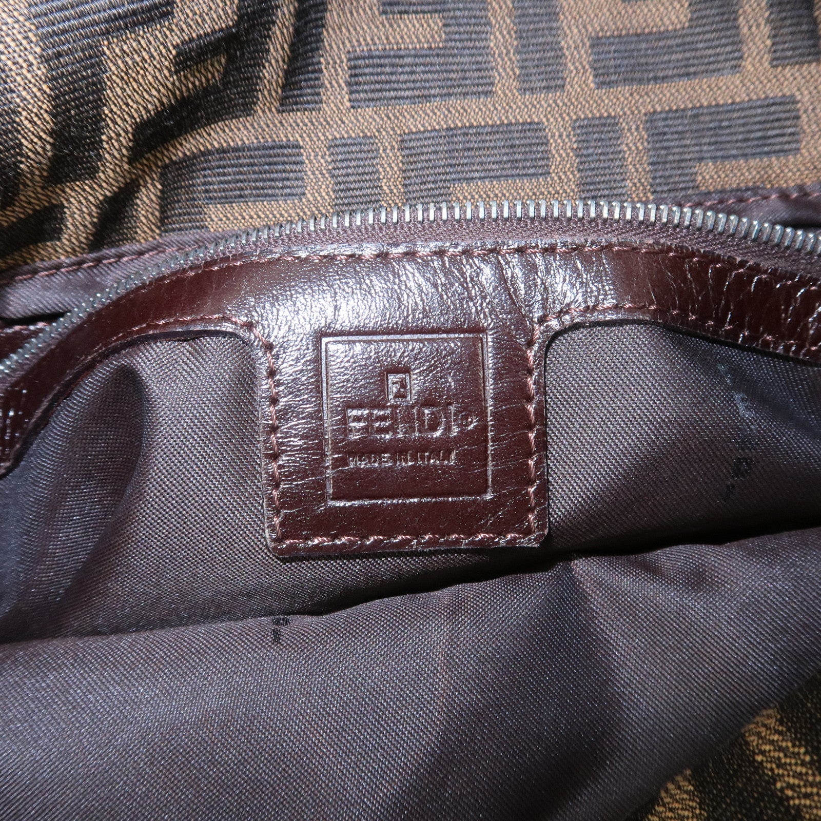FENDI Zucca Canvas Leather Shoulder Bag Brown Black 26730