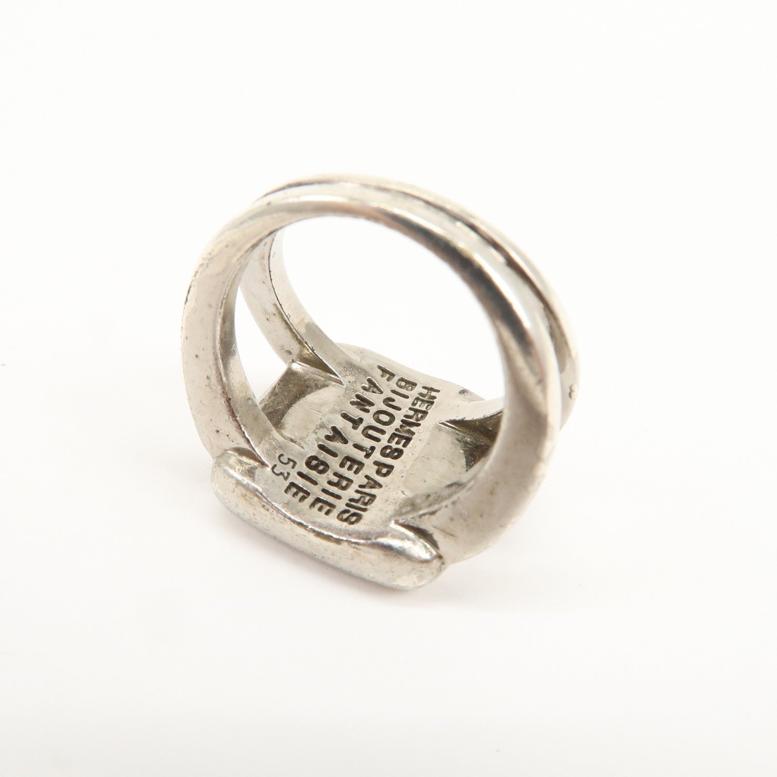HERMES Logo Corozo Serie Ring Metal Shell Silver