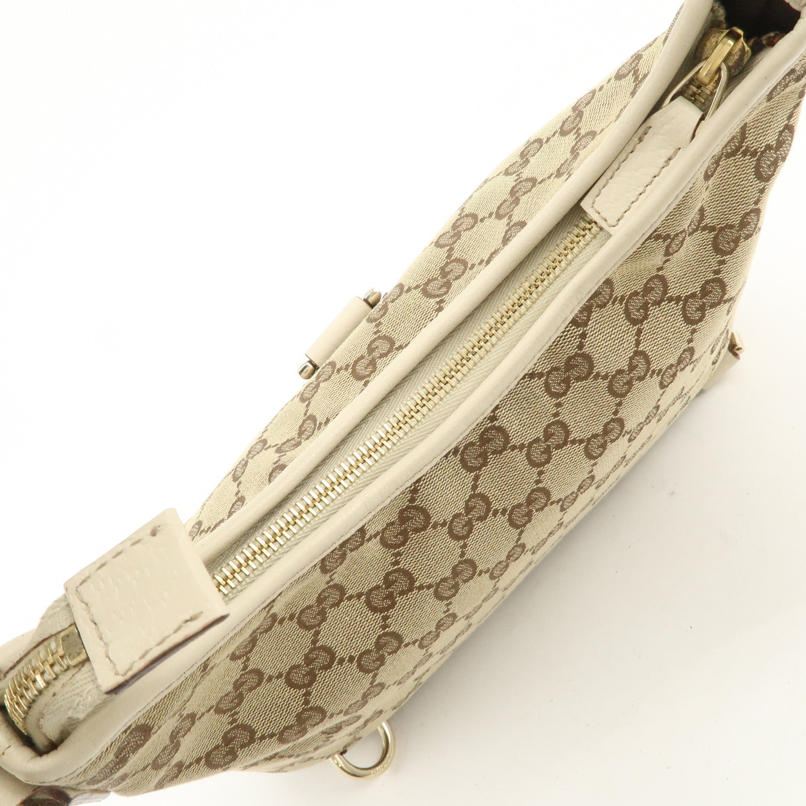 GUCCI Abbey GG Canvas Leather Shoulder Bag Beige Ivory 130738