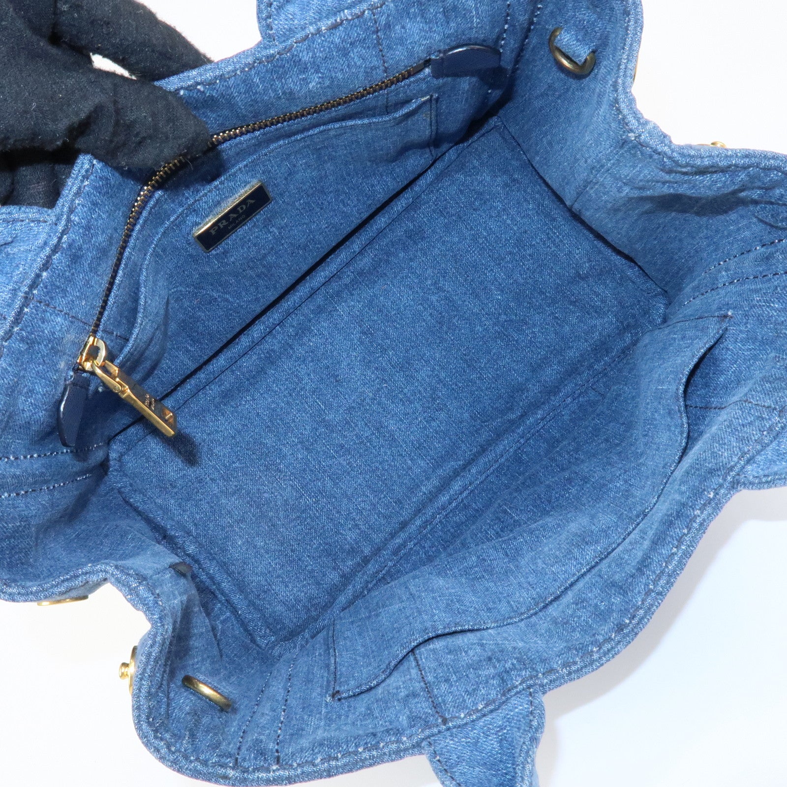 PRADA Logo Canapa Mini Denim 2Way Tote Bag Shoulder Bag Blue 1BG439 Used