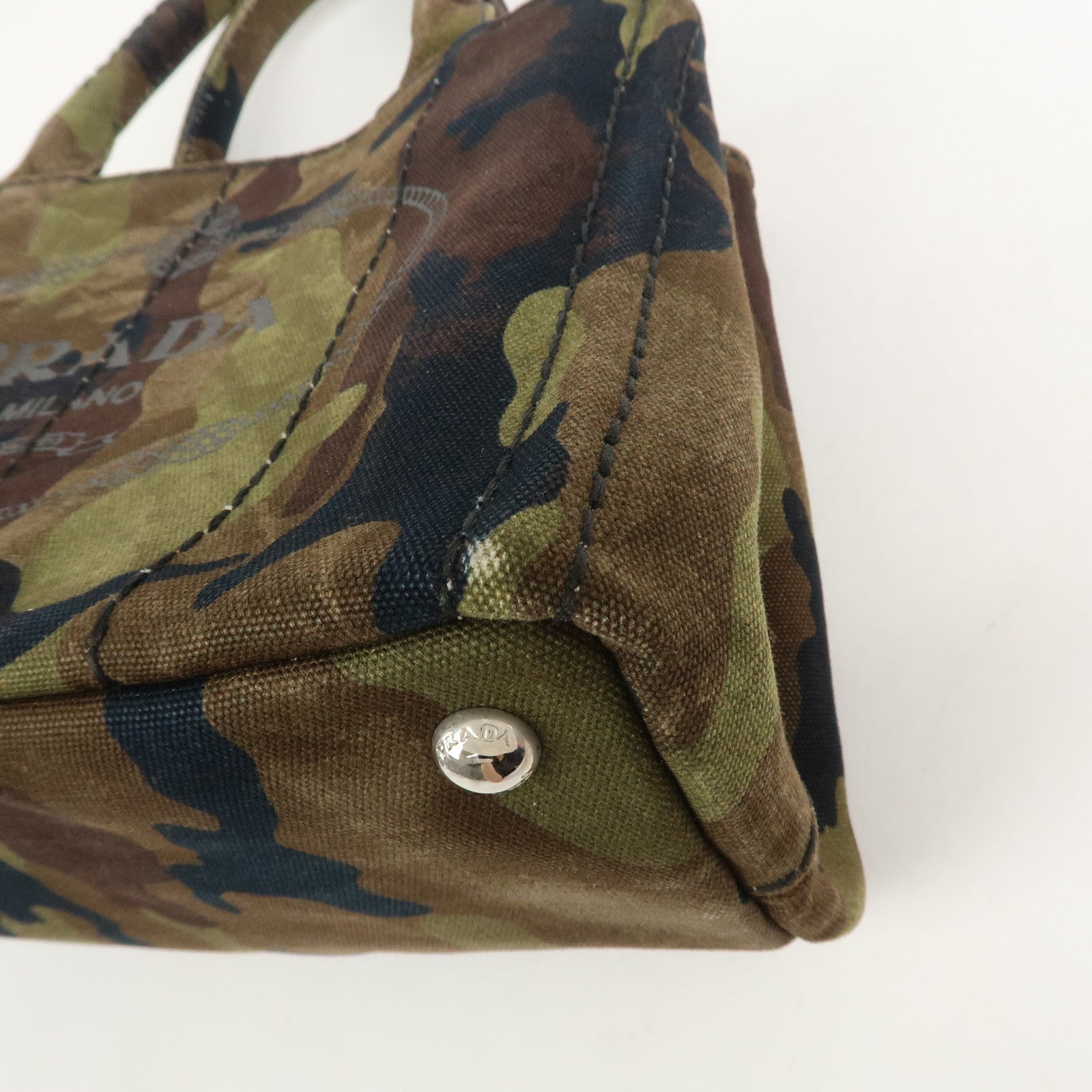 PRADA Logo Canapa Mini Canvas 2Way Bag Hand Bag Brown Green 1BG439