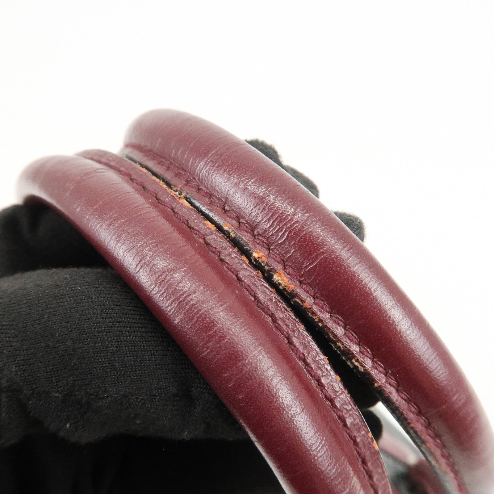 PRADA Leather Boston Bag Bowling Bag Hand Bag Black Bordeaux B10524