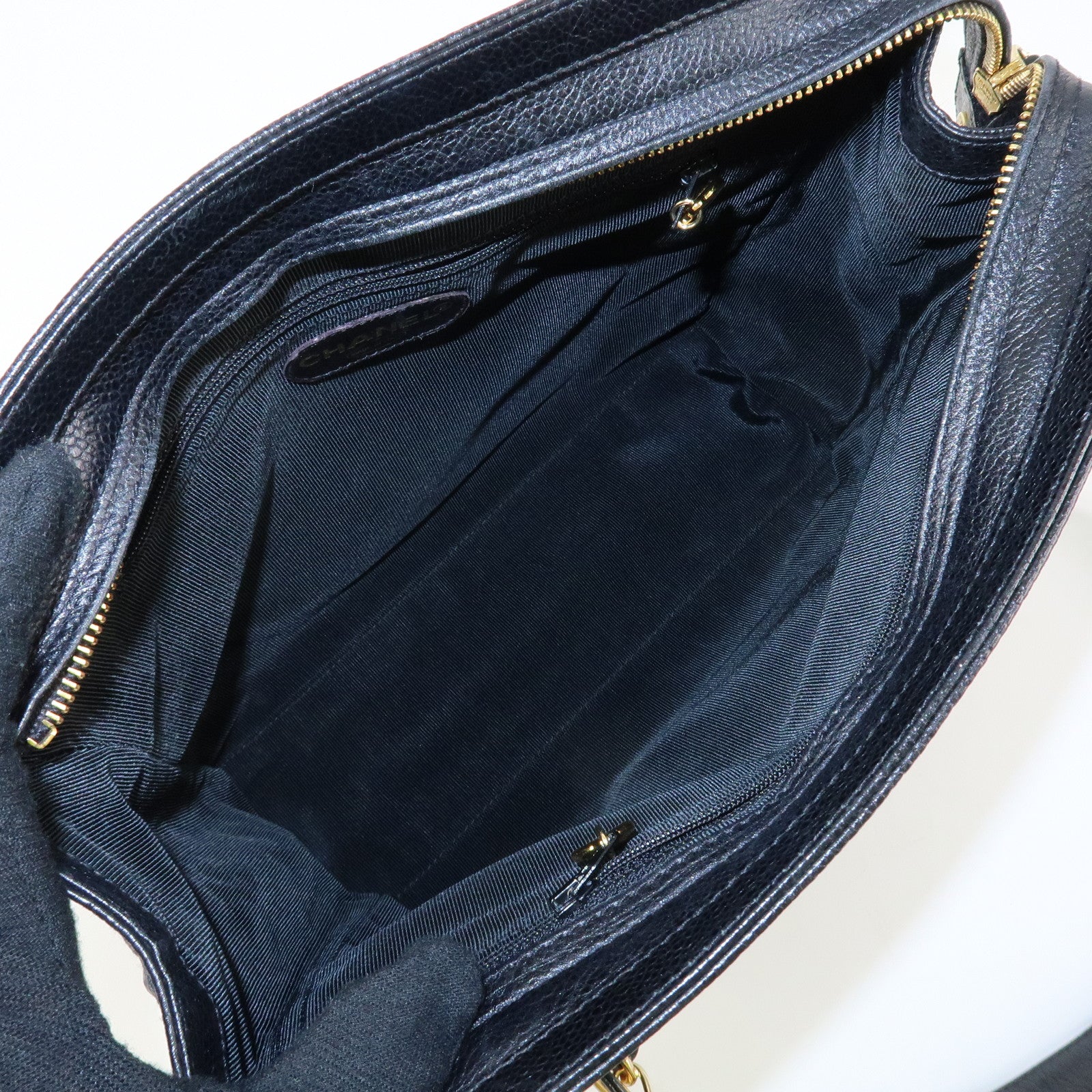 CHANEL Triple COCO Caviar Skin Chain Shoulder Bag Black Gold Hardware Used