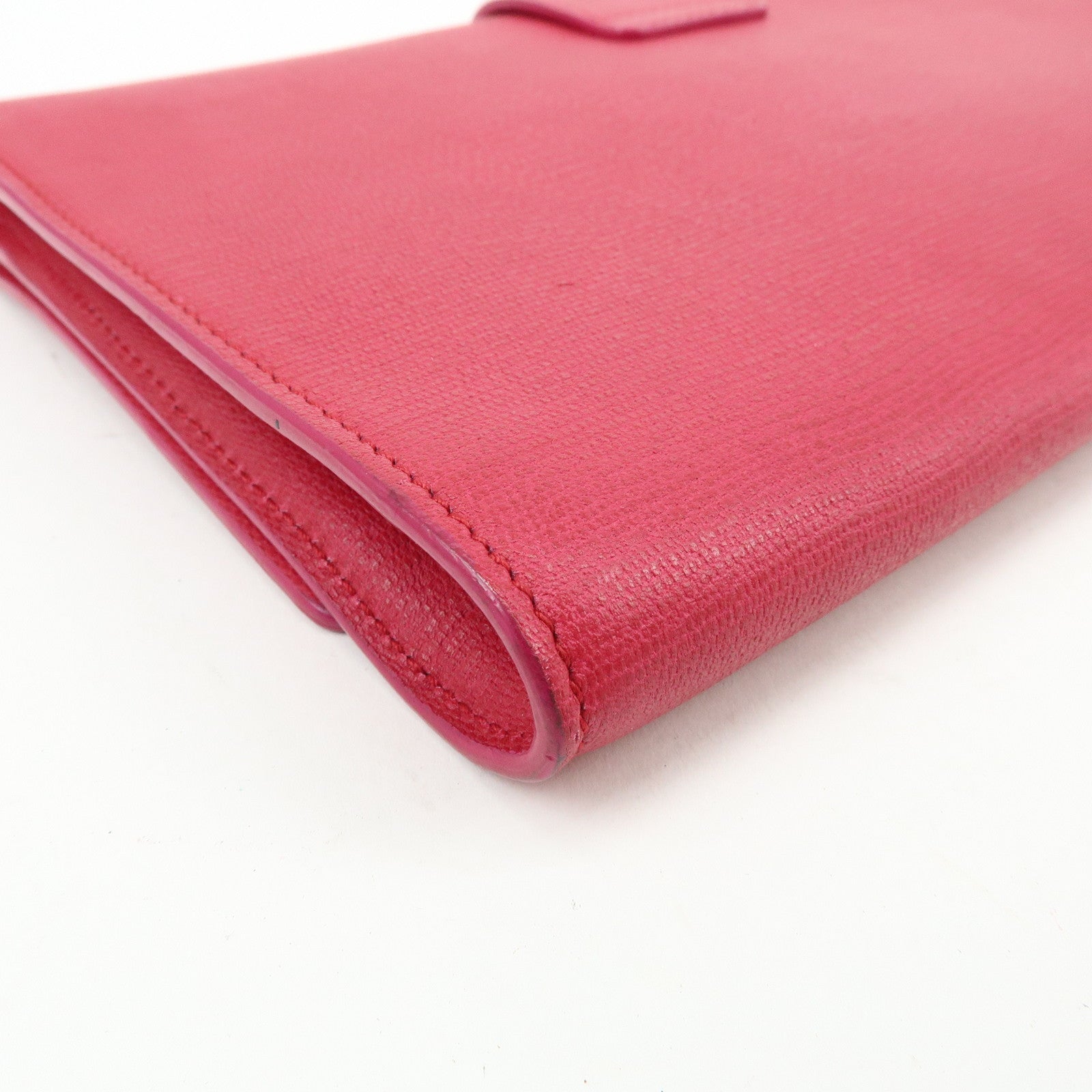 SAINT LAURENT PARIS Y Line Leather Clutch Bag Pouch Pink 265701