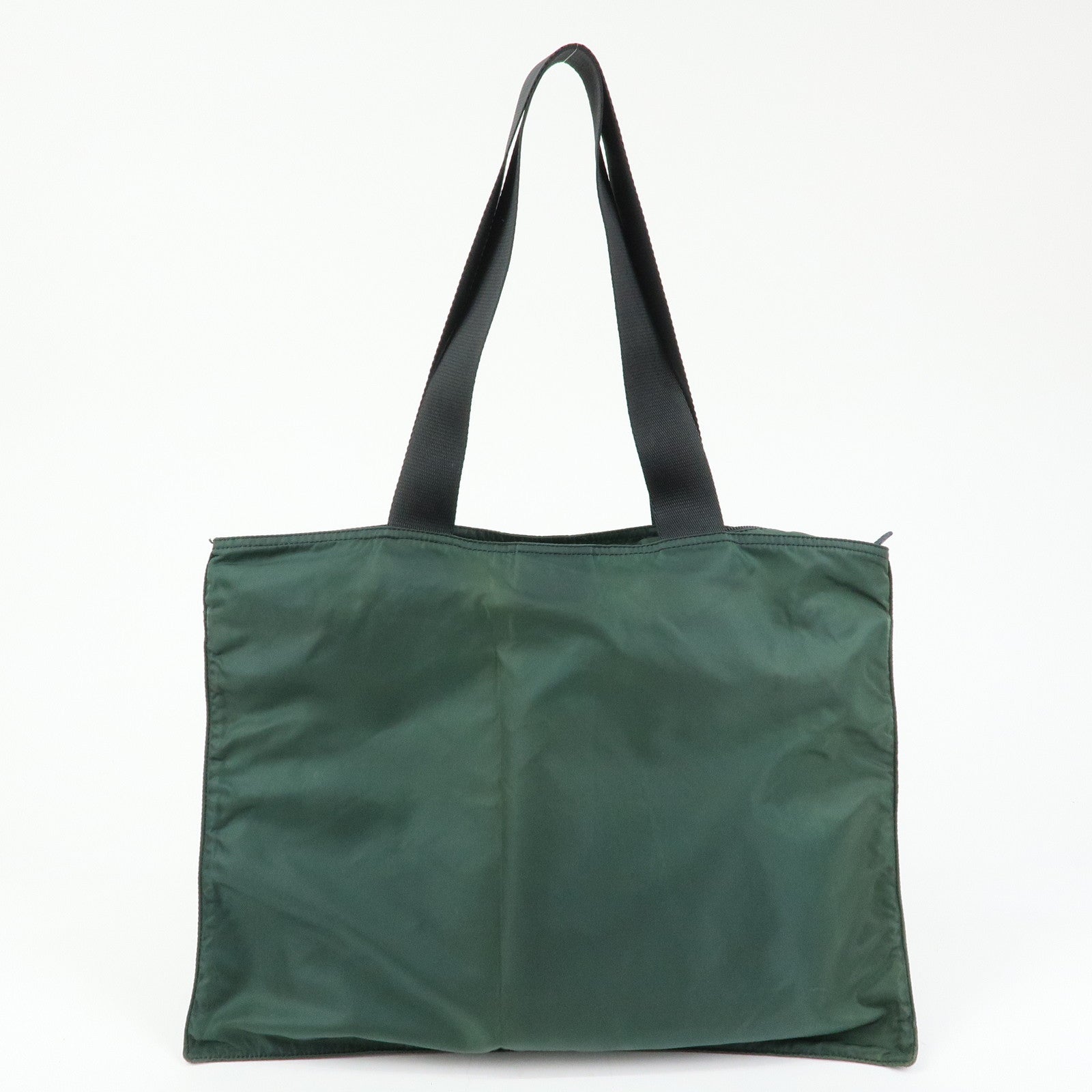 PRADA Triangle Logo Nylon Leather Tote Bag Hand Bag Moss Green