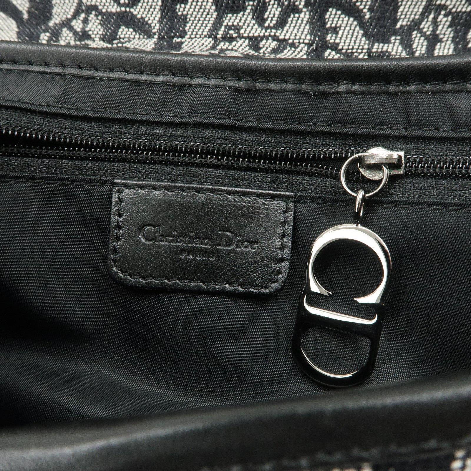 Christian Dior Trotter Canvas Leather Saddle Bag Hand Bag Black