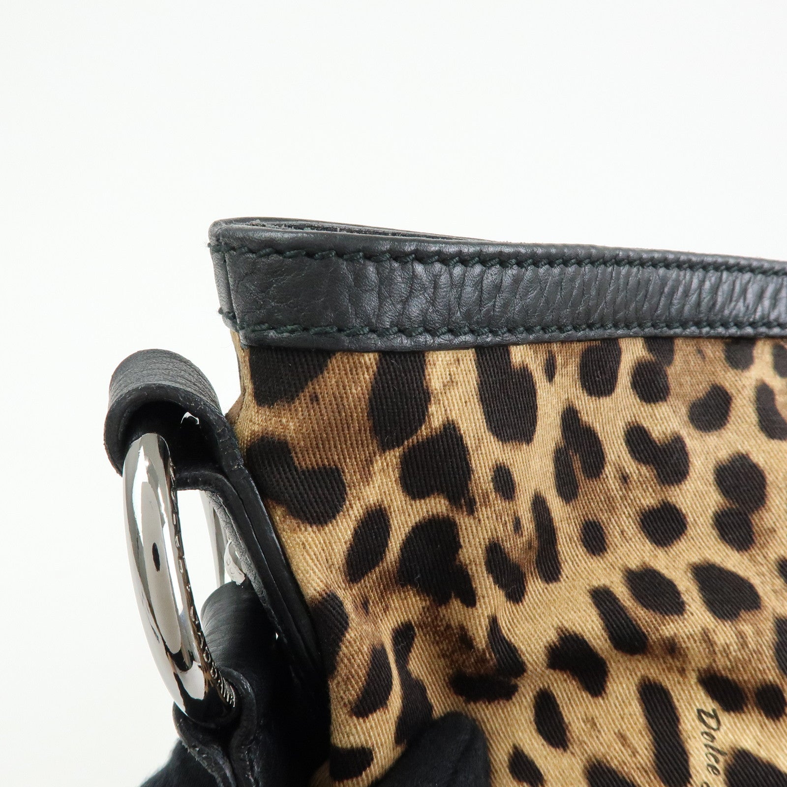 DOLCE & GABBANA Canvas Leather Shoulder Bag Leopard Brown Black