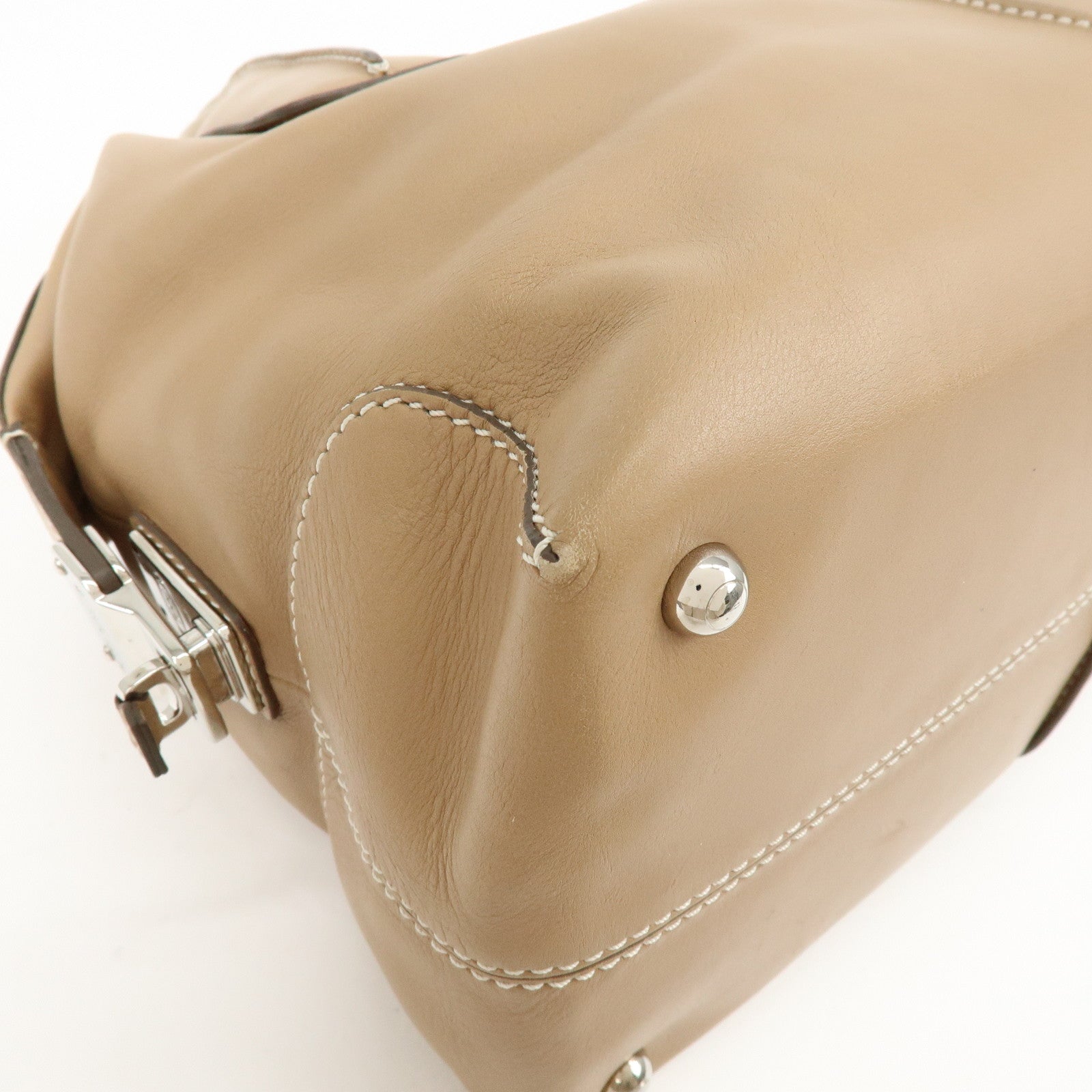TOD'S D-Cube Leather 2Way Bag Hand Bag Shoulder Bag Beige