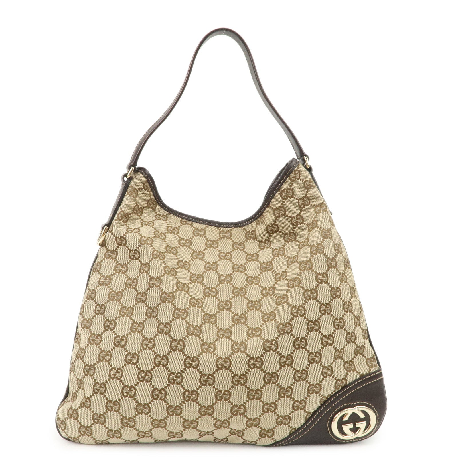 GUCCI New Britt GG Canvas Leather Shoulder Bag Beige Brown 169947