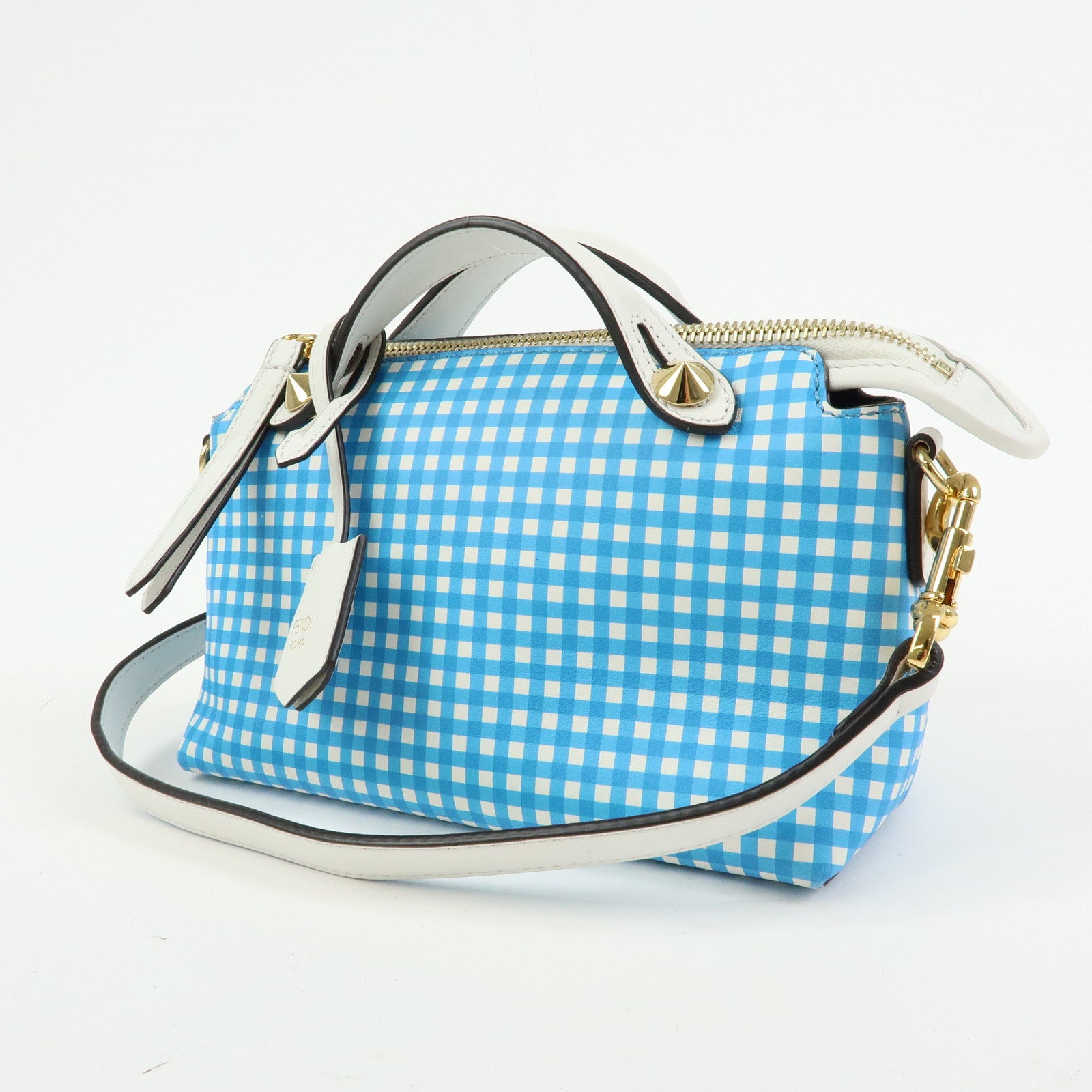 FENDI By The Way Leather 2Way Shoulder Bag Gingham Plaid 8BL145