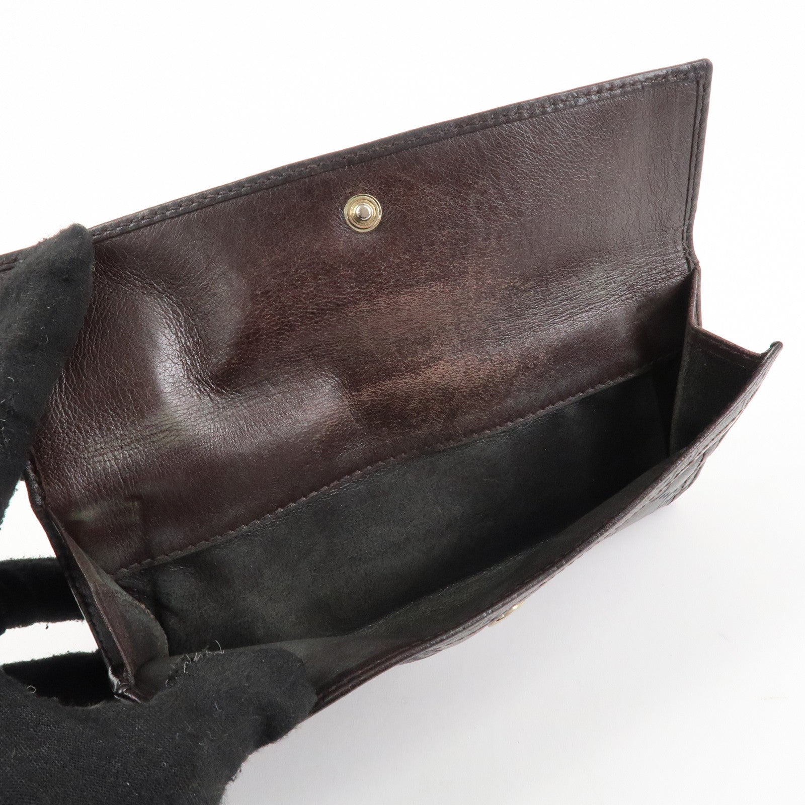 GUCCI Set of 3 Leather Long Wallet Round Zippy Wallet Bi-fold Wallet Dark Brown Pink Used