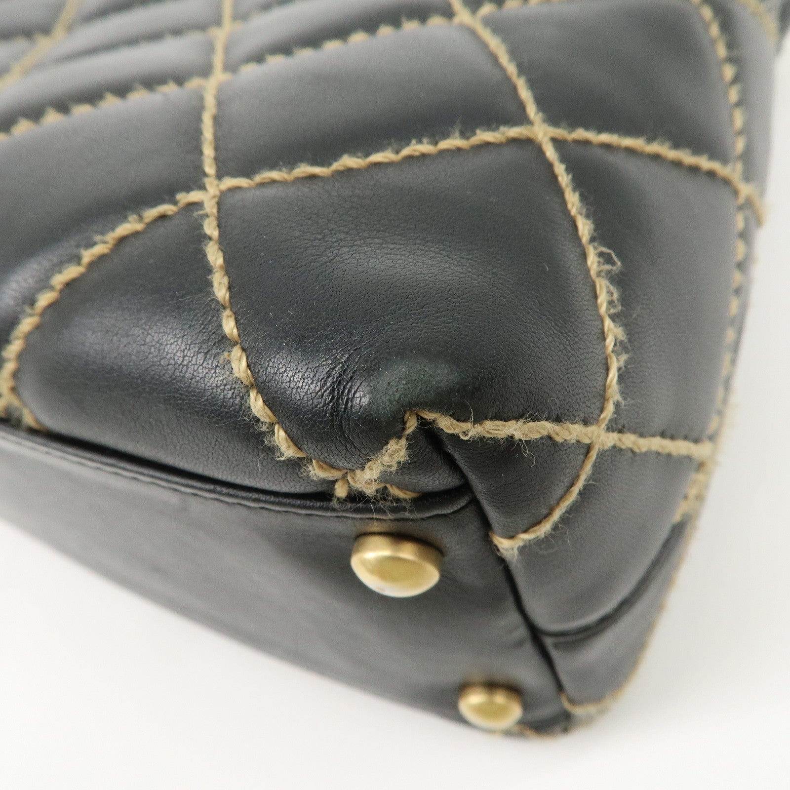 CHANEL COCO Mark Wild Stich Lamb Skin Chain Shoulder Bag Black Used